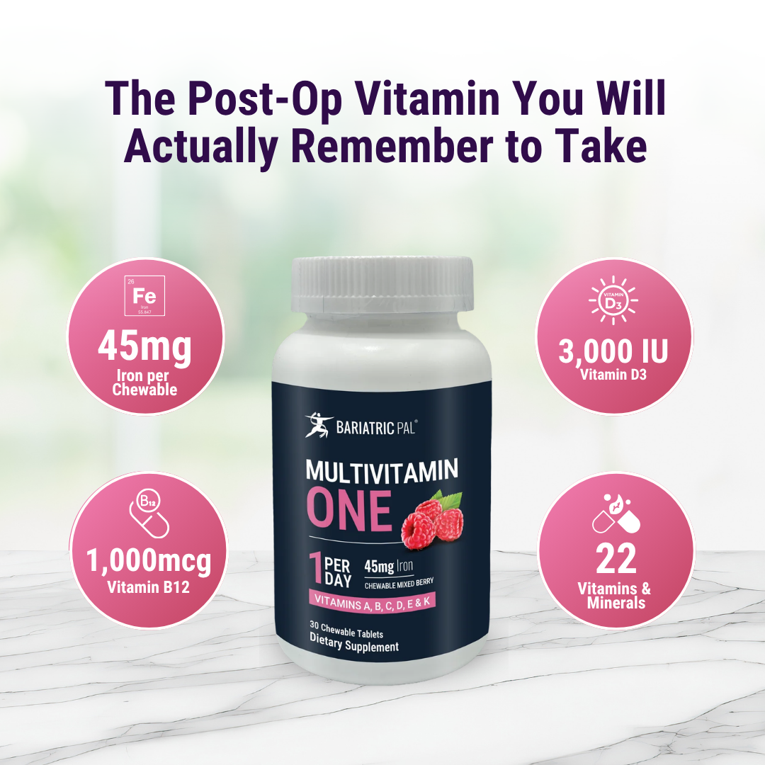 Multivitamine BariatricPal ONE – Comprimé à croquer 1 par jour avec 45 mg de fer (Baies mélangées)