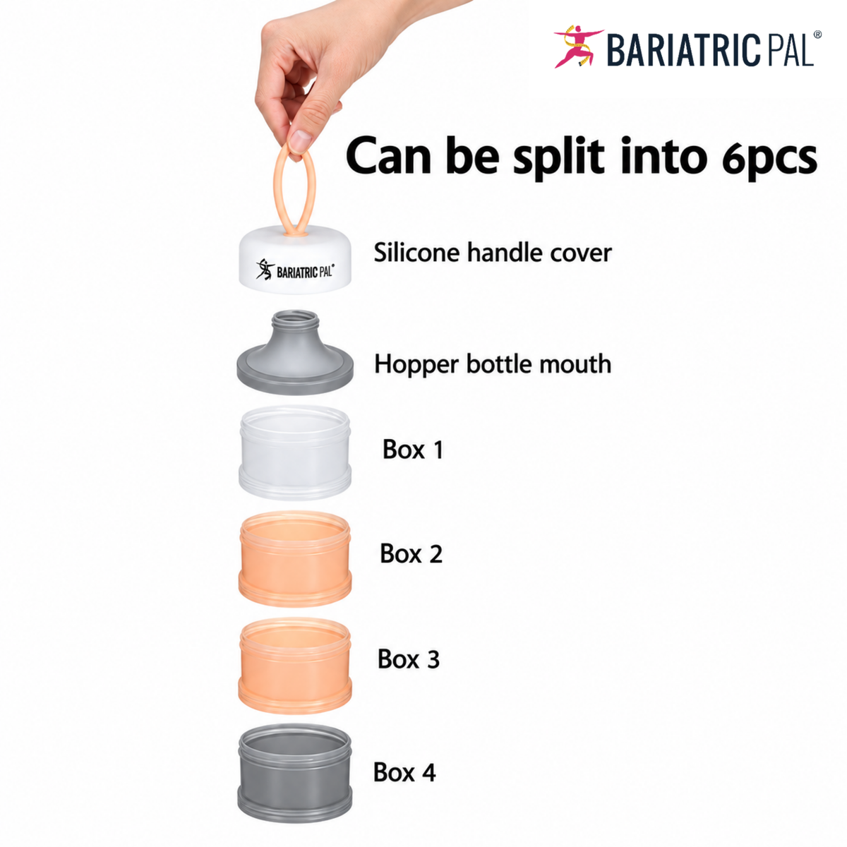 4 Compartment Detachable, Stackable, and Portion Controlled Food & Powder Storage Containers by BariatricPal - Pink & Blue Set - High-quality Lunch Box by BariatricPal at BariatricPal Store