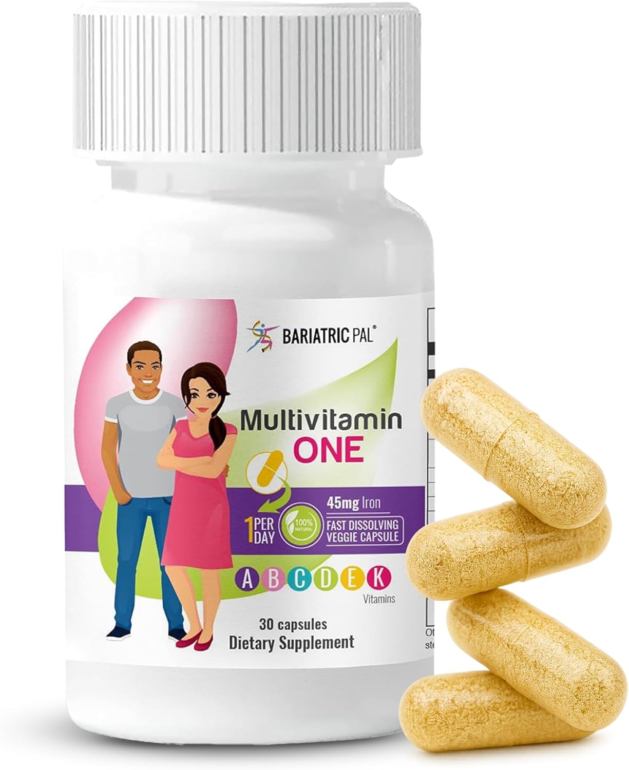 BariatricPal Multivitamin ONE "1 per Day!" Bariatric Multivitamin Capsule with 45mg Iron