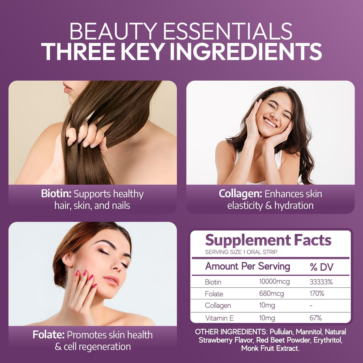 EZ VITAMINS Dissolvable Oral Beauty Strips - Hair, Skin, & Nails