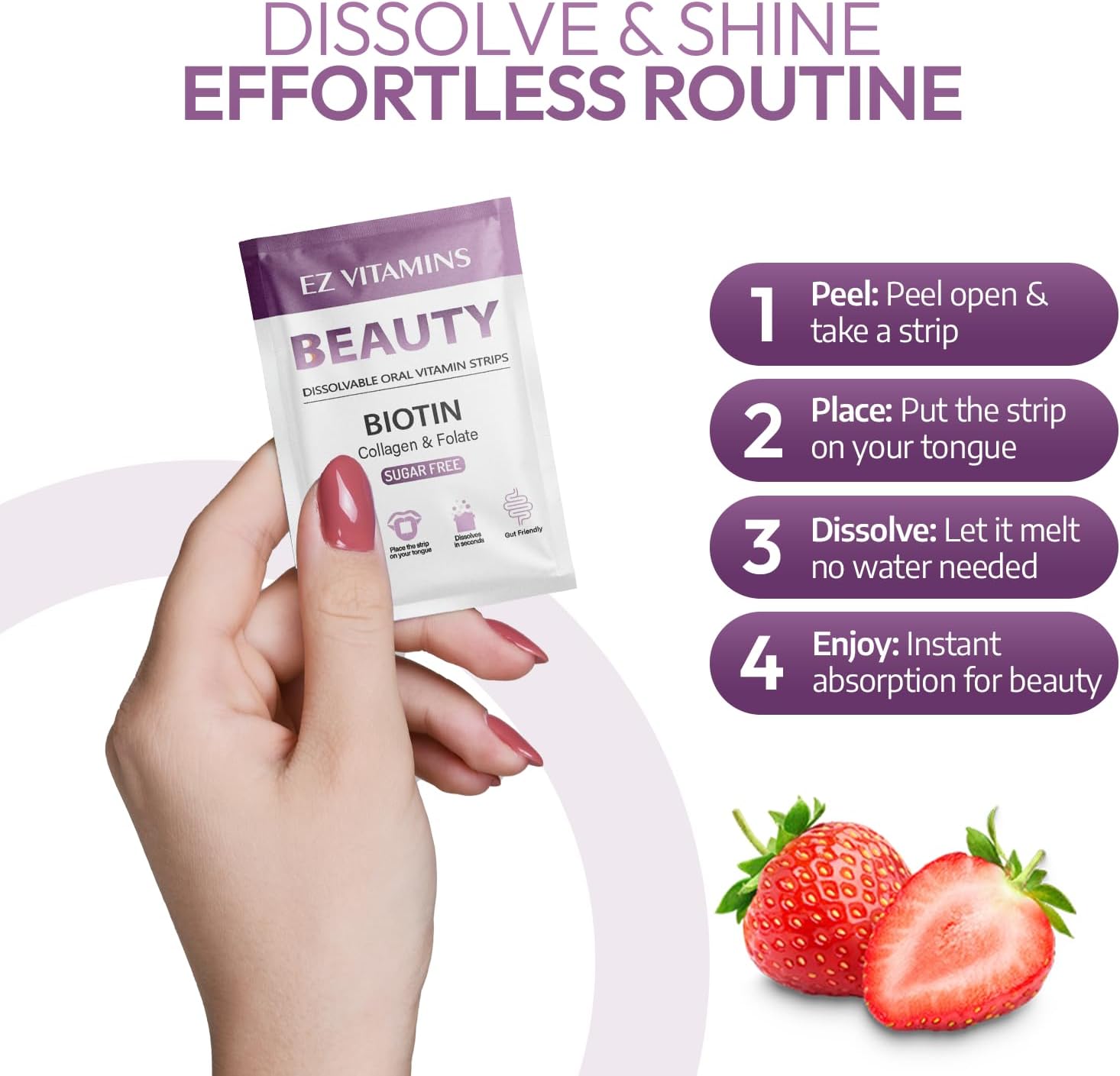 EZ VITAMINS Dissolvable Oral Beauty Strips - Hair, Skin, & Nails