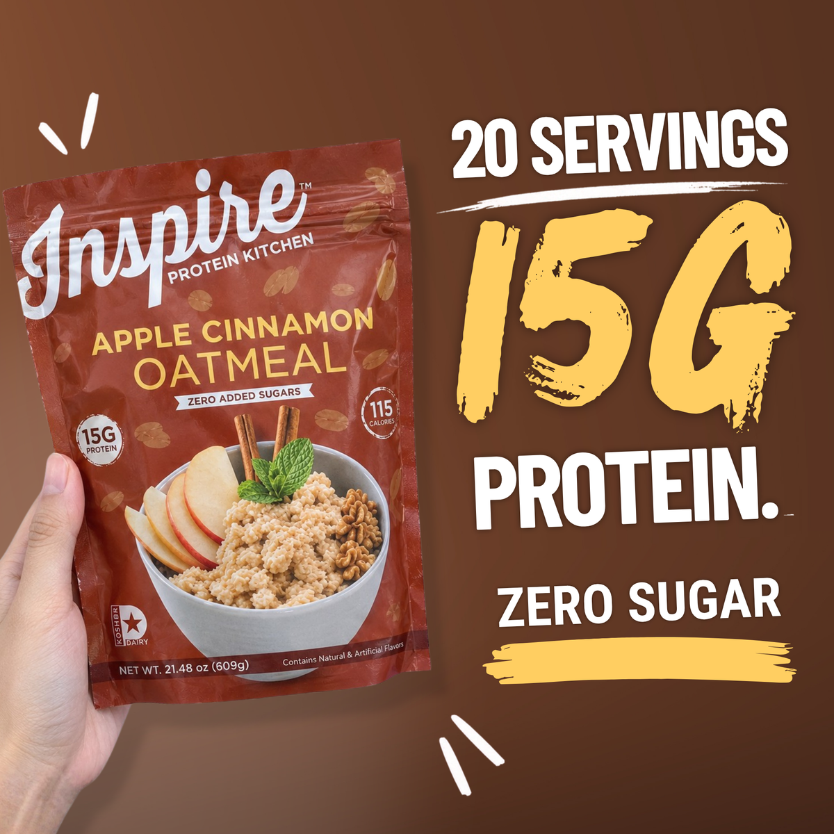 Apple Cinnamon Oatmeal with 15 grams of protein. 
