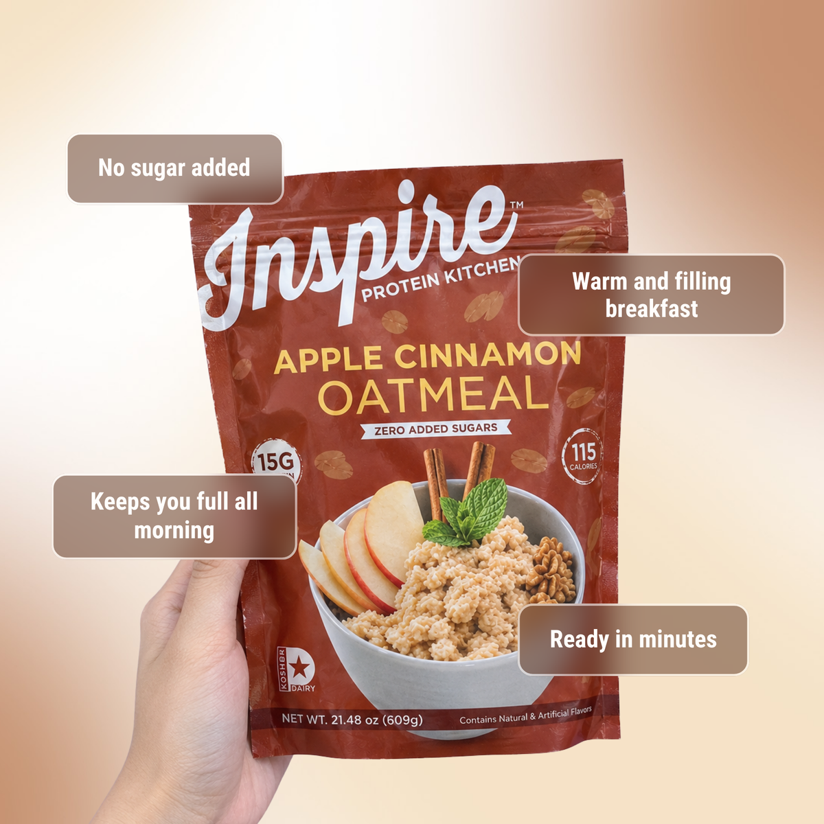 Apple Cinnamon Oatmeal with 15 grams of protein. 