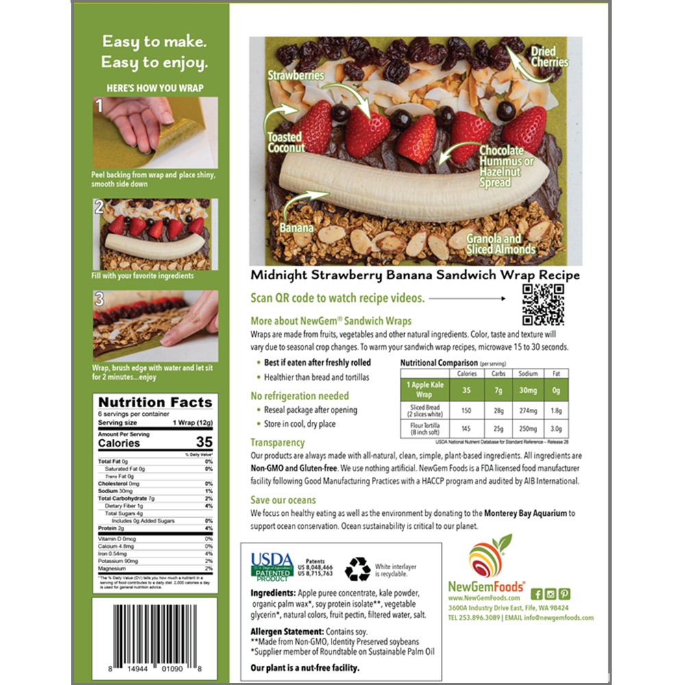GemWraps Sandwich Wraps by NewGem Foods - Apple Kale