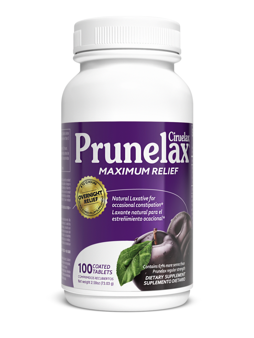 Prunelax Ciruelax Natural Laxative - Maximum Relief Coated Tablets (100ct)