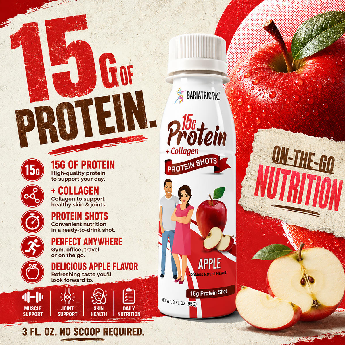 BP 15g Whey & Collagen Complete Protein Shots - Apple