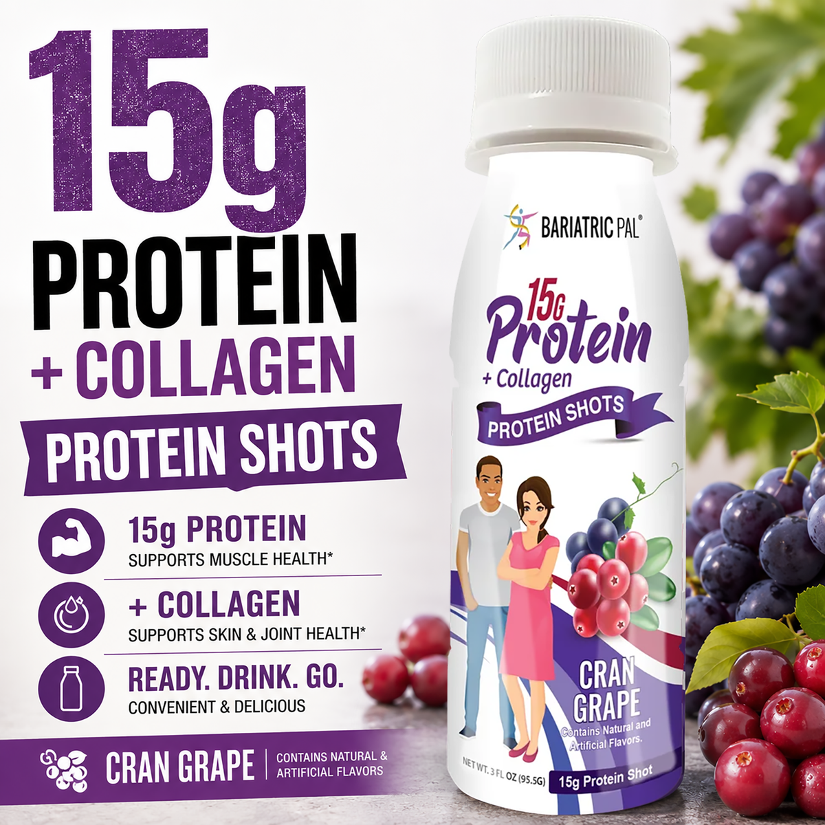BP 15g Whey & Collagen Complete Protein Shots - Cran Grape