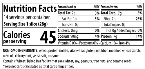 Nutrition facts label for a food product, detailing serving size, calories, and nutrient content, including total fat, carbohydrates, sugars, and non-GMO ingredients.