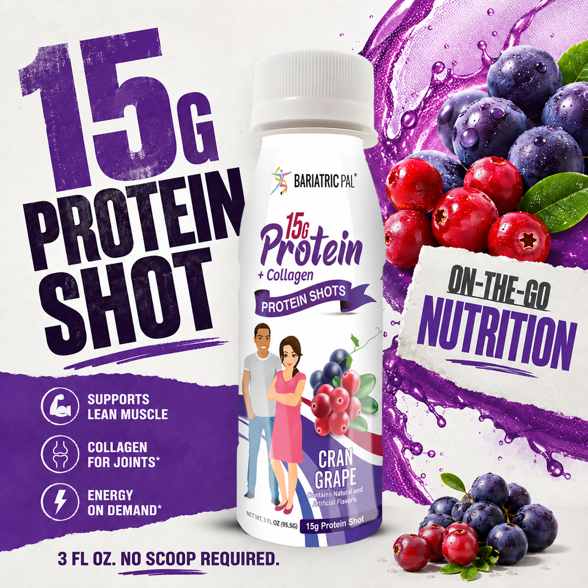 BP 15g Whey & Collagen Complete Protein Shots - Cran Grape