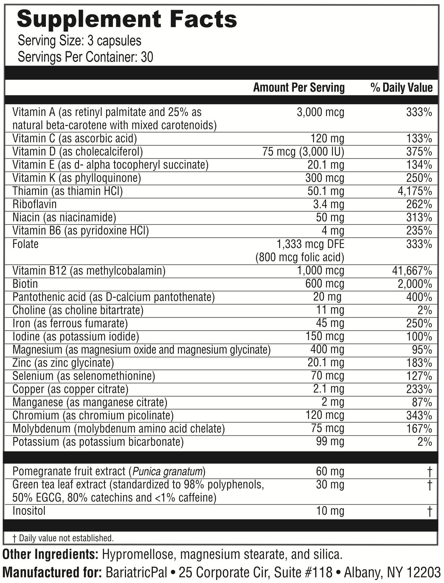 BariatricPal Ultra Multi - High-Potency Bariatric Multivitamin Capsules for Malabsorptive Surgeries