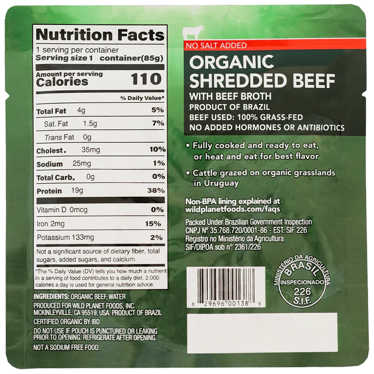 Wild Planet Organic Shredded Beef with Beef Broth