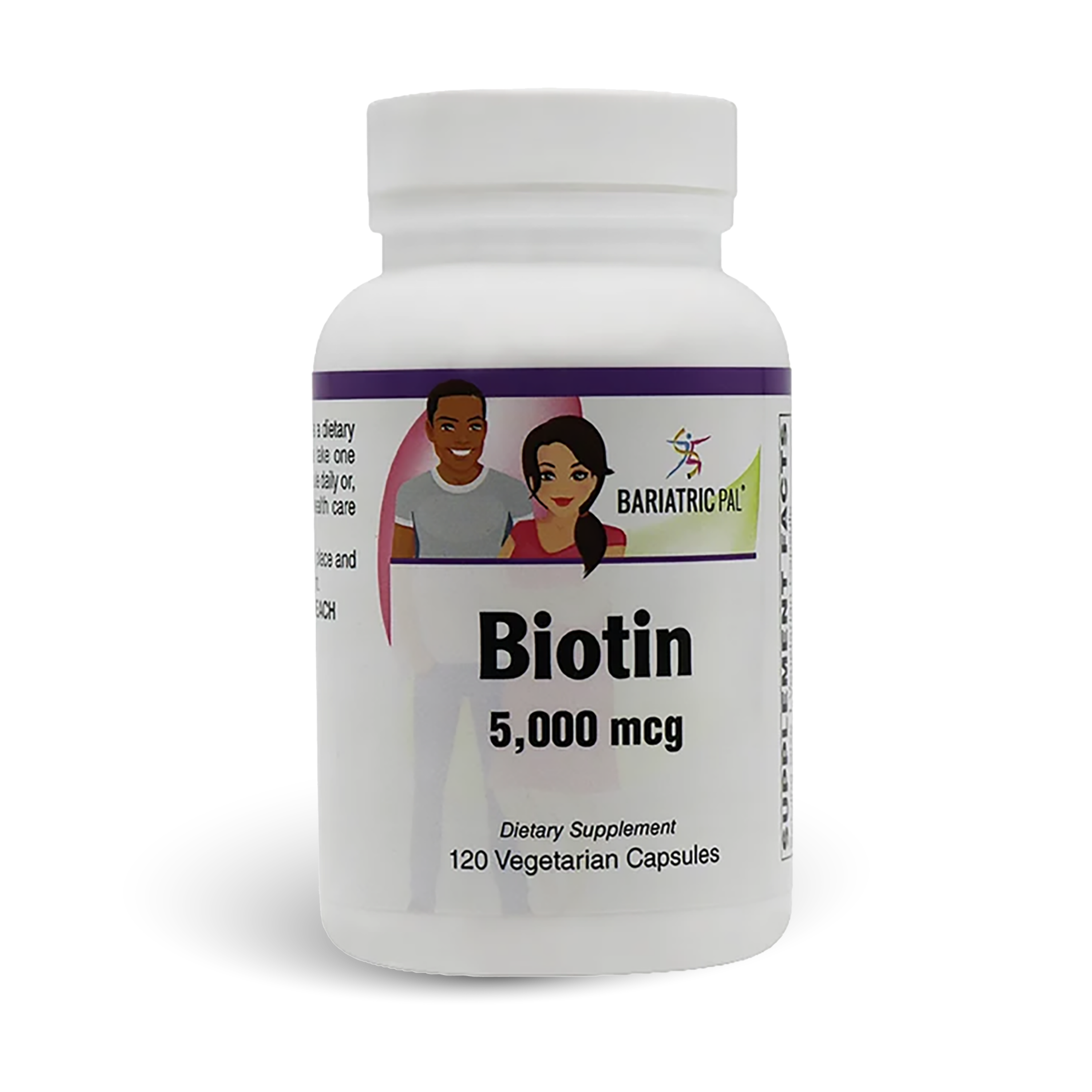 BariatricPal Biotin 5,000 mcg dietary supplement, containing 120 vegetarian capsules.