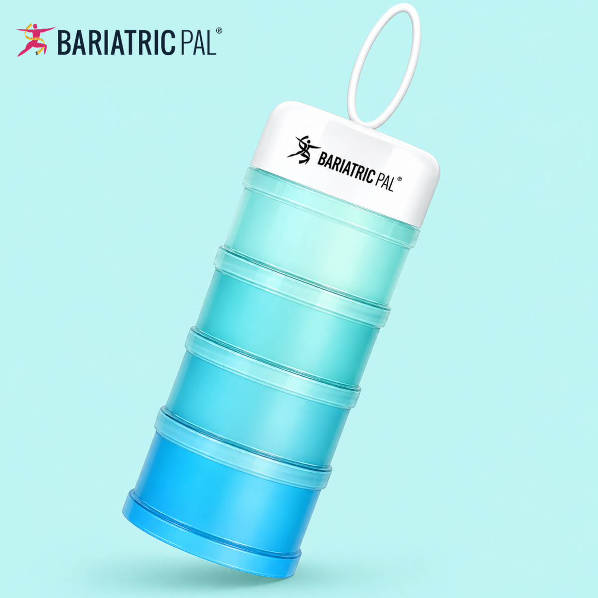 4 Compartment Detachable, Stackable, and Portion Controlled Food & Powder Storage Containers by BariatricPal - Blue Set