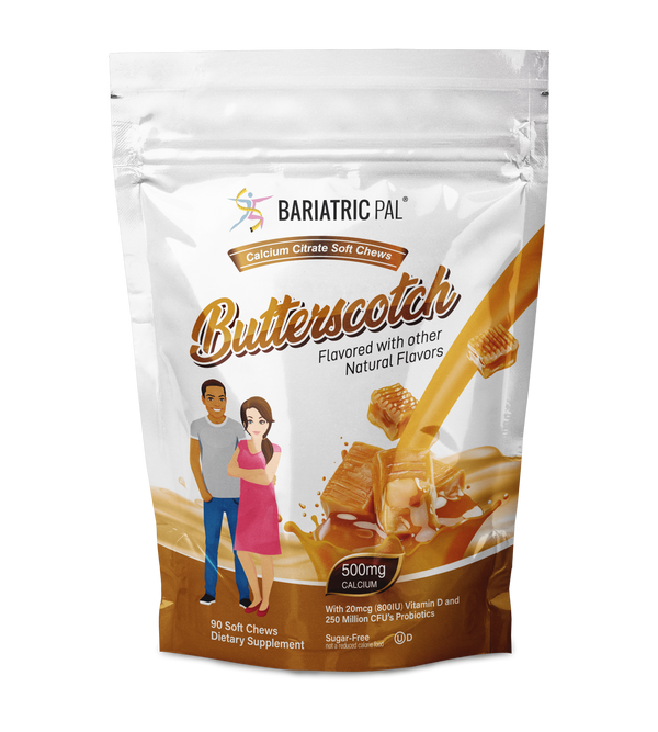 BariatricPal Sugar-Free Calcium Citrate Soft Chews 500mg with Probiotics - Butterscotch