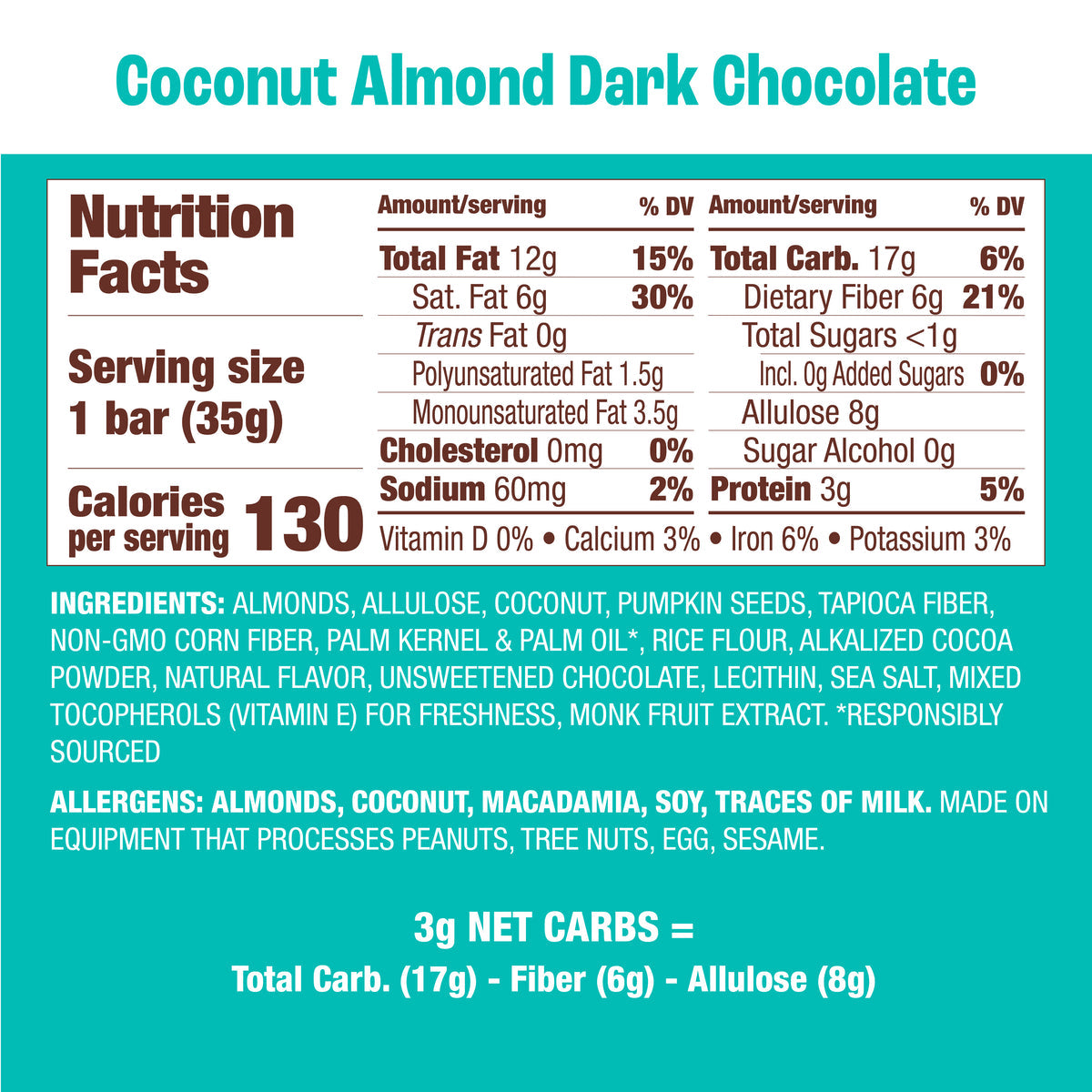 #Flavor_Cocunut Almond Dark Chocolate
#Size_12 bars