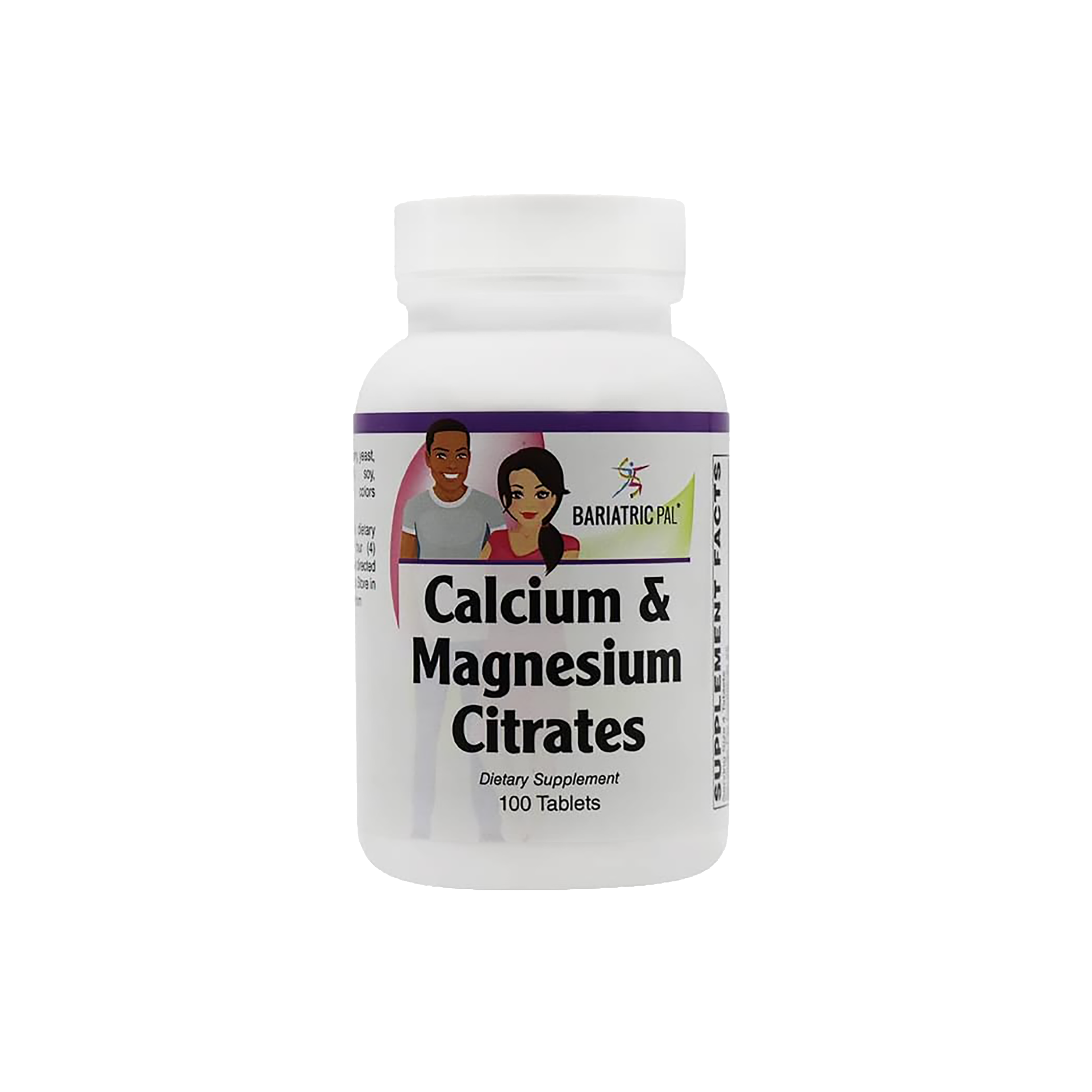 BariatricPal Calcium and Magnesium Citrates support bone health and normal muscle function. Bottle contains 100 tablets.