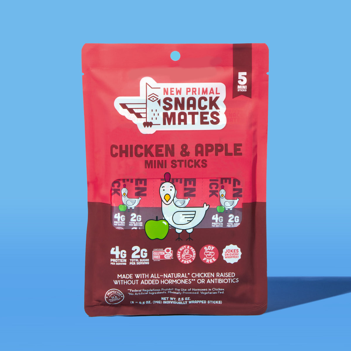 The New Primal Snack Mates Meat Sticks (5 Mini Sticks), Chicken & Apple