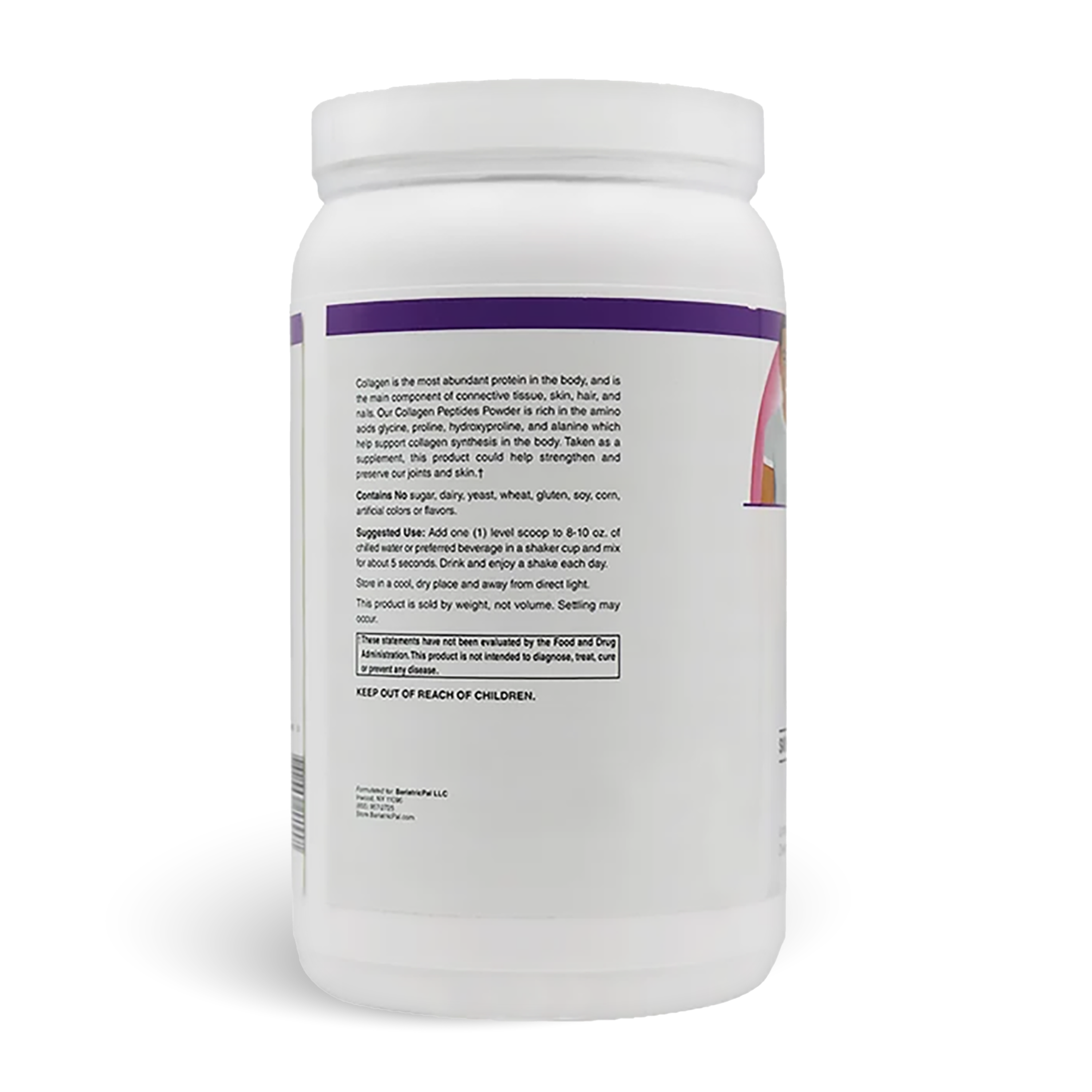 Suggested use for bottle of BariatricPal Collagen Peptides – Unflavored, 20 g Collagen per Serving