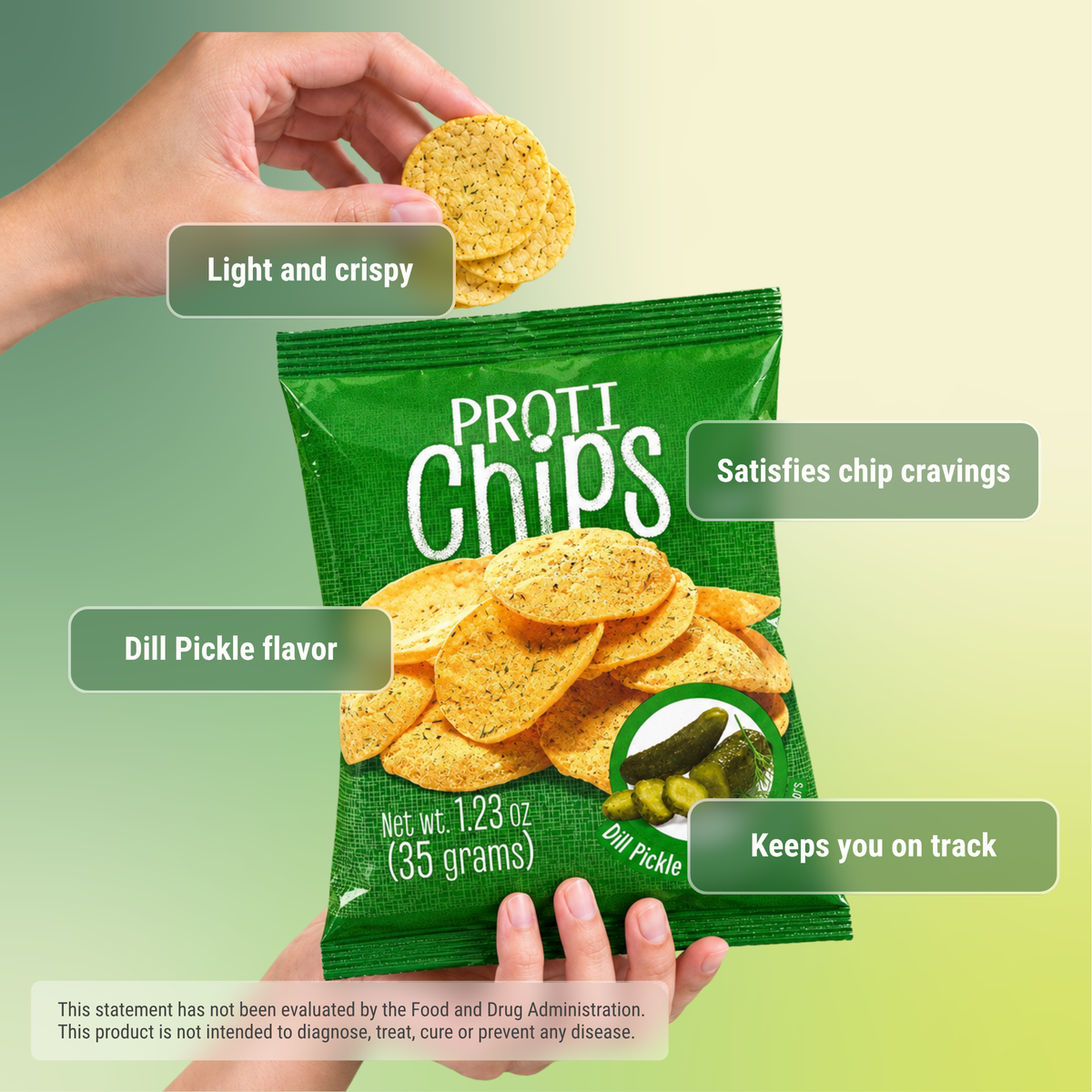 Proti Chips Dill Pickle chips with 15g of protein. 