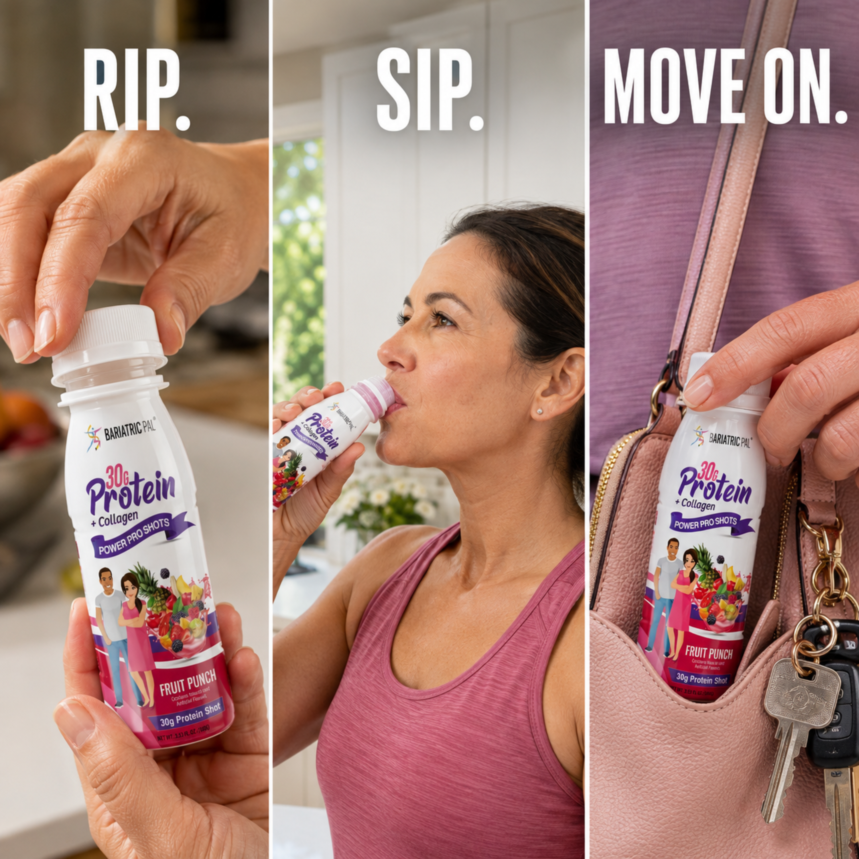 BariatricPal Fruit Punch + Collagen Power Shot with 30 grams of protein in a 3-fluid-ounce bottle.