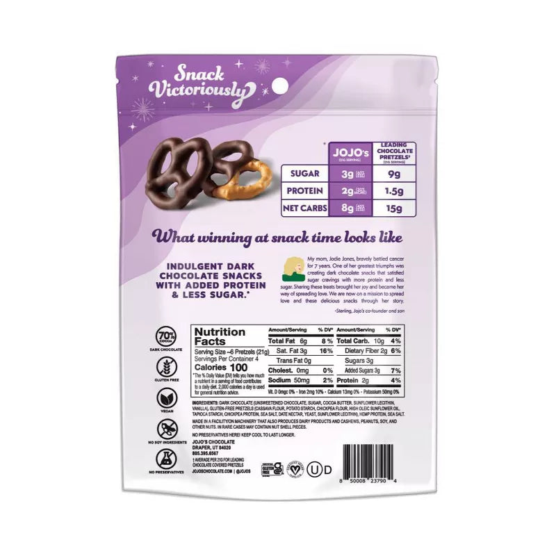 JoJo's Dark Chocolate Covered Pretzels, 3 oz