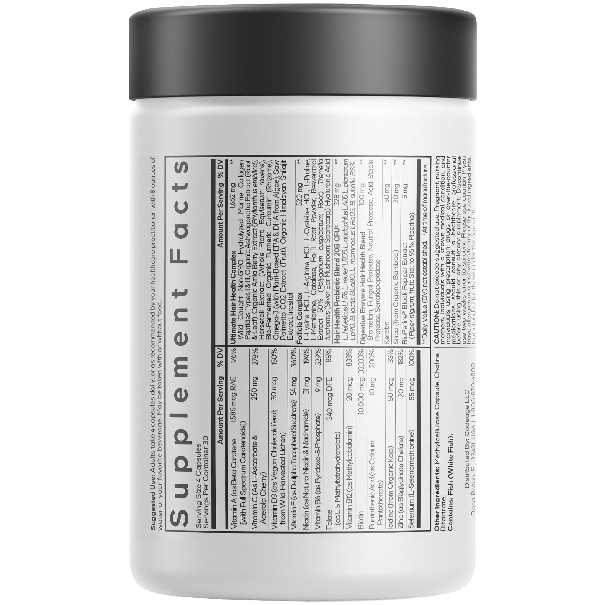 Vitamines capillaires à la biotine 10000 mcg Kératine Collagène Zinc Inositol, complément alimentaire pour le soutien capillaire de Codeage, 120 capsules