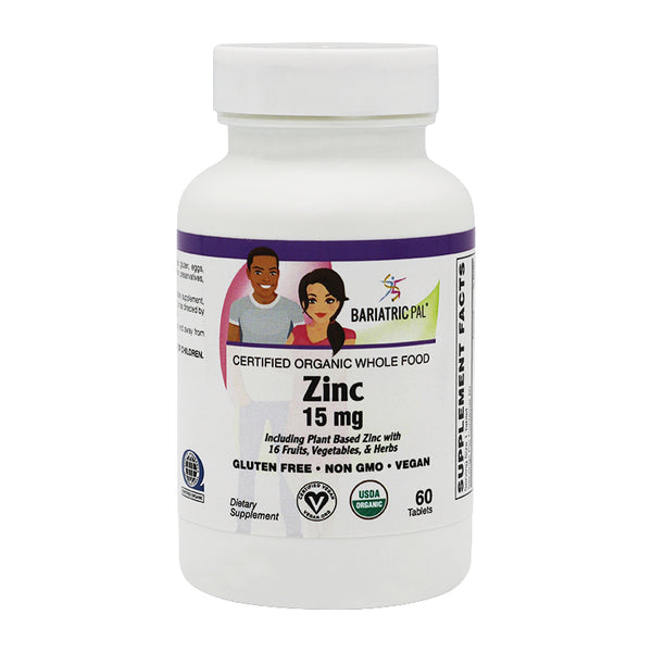 Whole Food Zinc 15mg Tablet by BariatricPal - USDA Organic and Vegan Certified