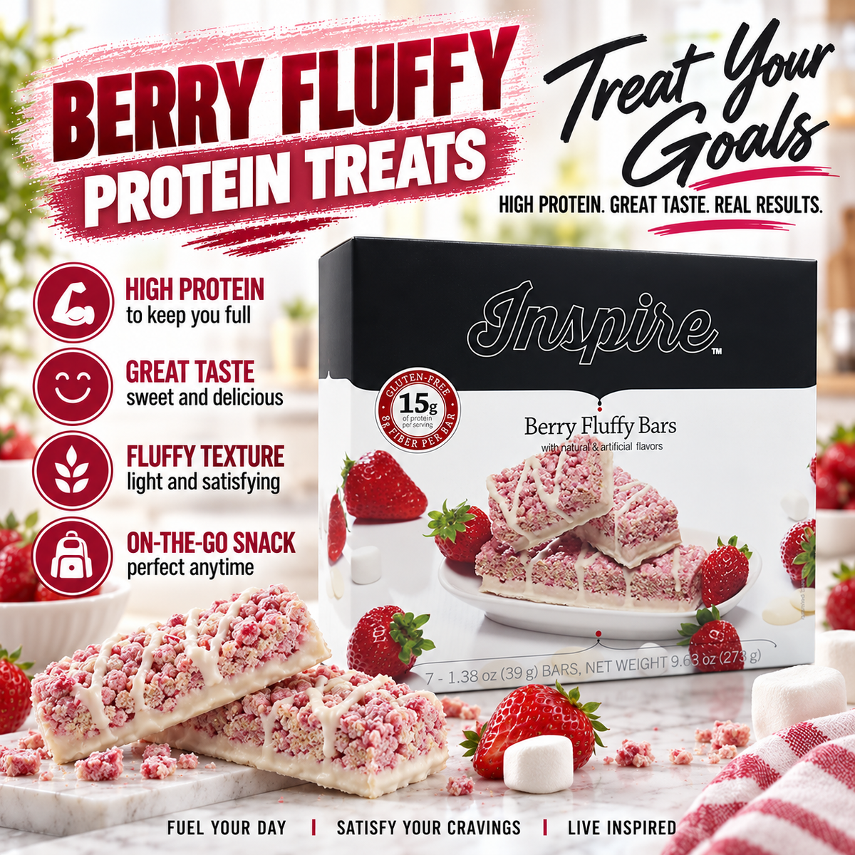 Inspire Berry Fluffy with 15 grams of Protein Bars + Fiber
