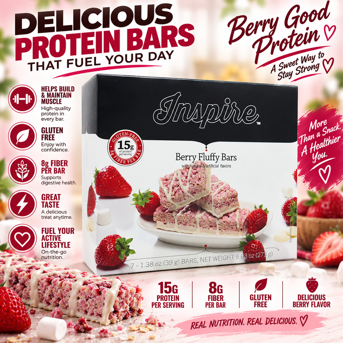 Inspire Berry Fluffy with 15 grams of Protein Bars + Fiber