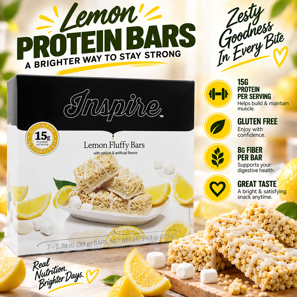 Inspire Fluffy Lemon Bars with 15g Protein + Fiber