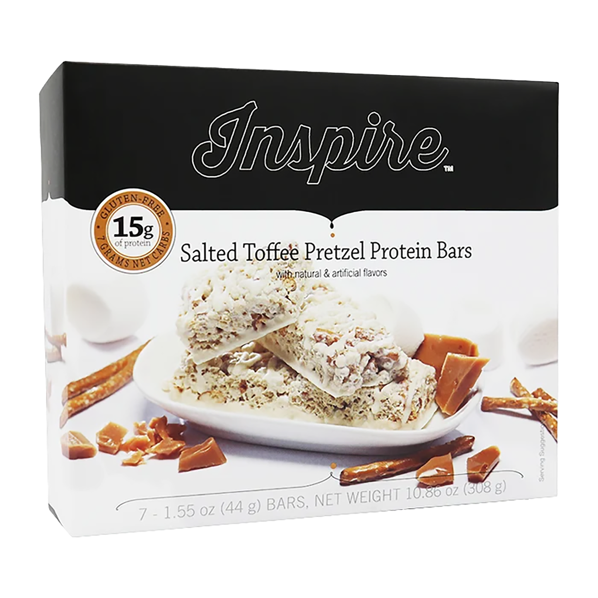 Inspire Salted Toffee Pretzel Protein Bars by Bariatric Eating with 15 grams of protein