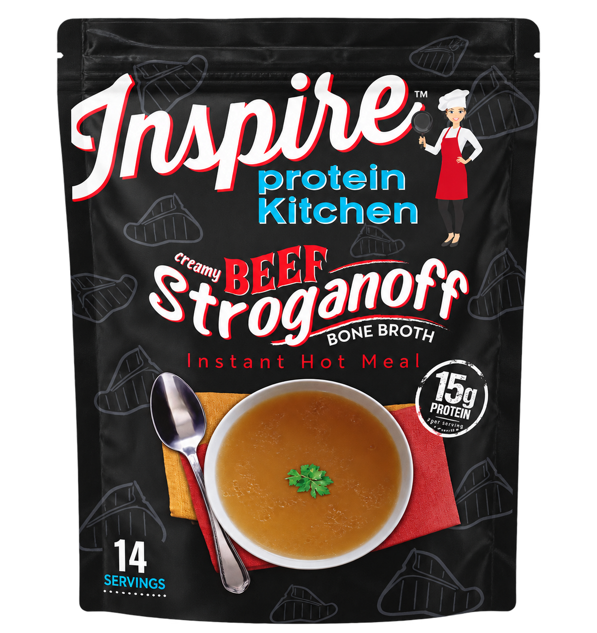 Inspire Protein Kitchen Bouillon d'os crémeux au bœuf Stroganoff – 15 g de protéines, saveur riche et satisfaisante