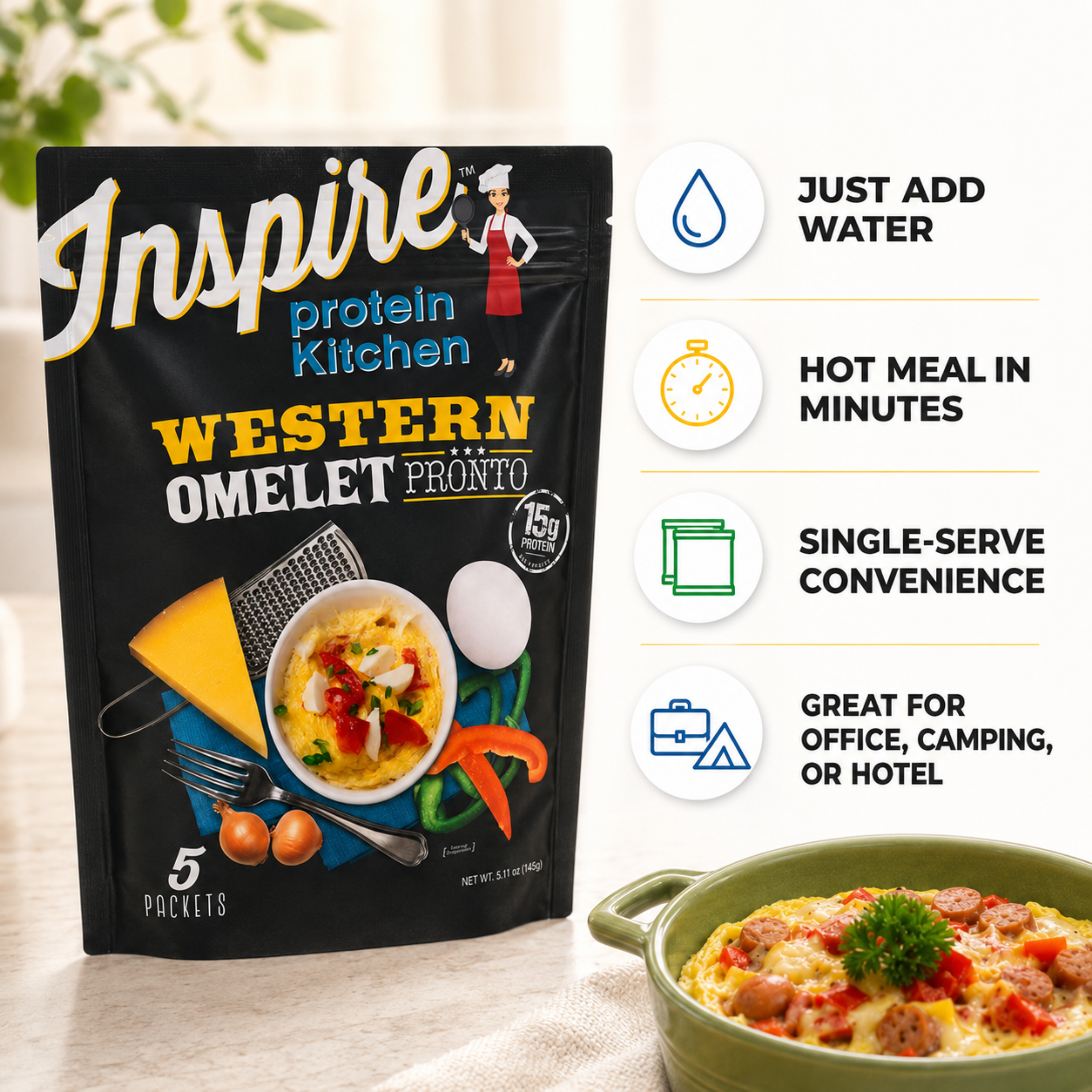Inspire Protein Kitchen Herb & Cheese Western Omelet by Bariatric Eating – 15g Protein, Quick and Delicious