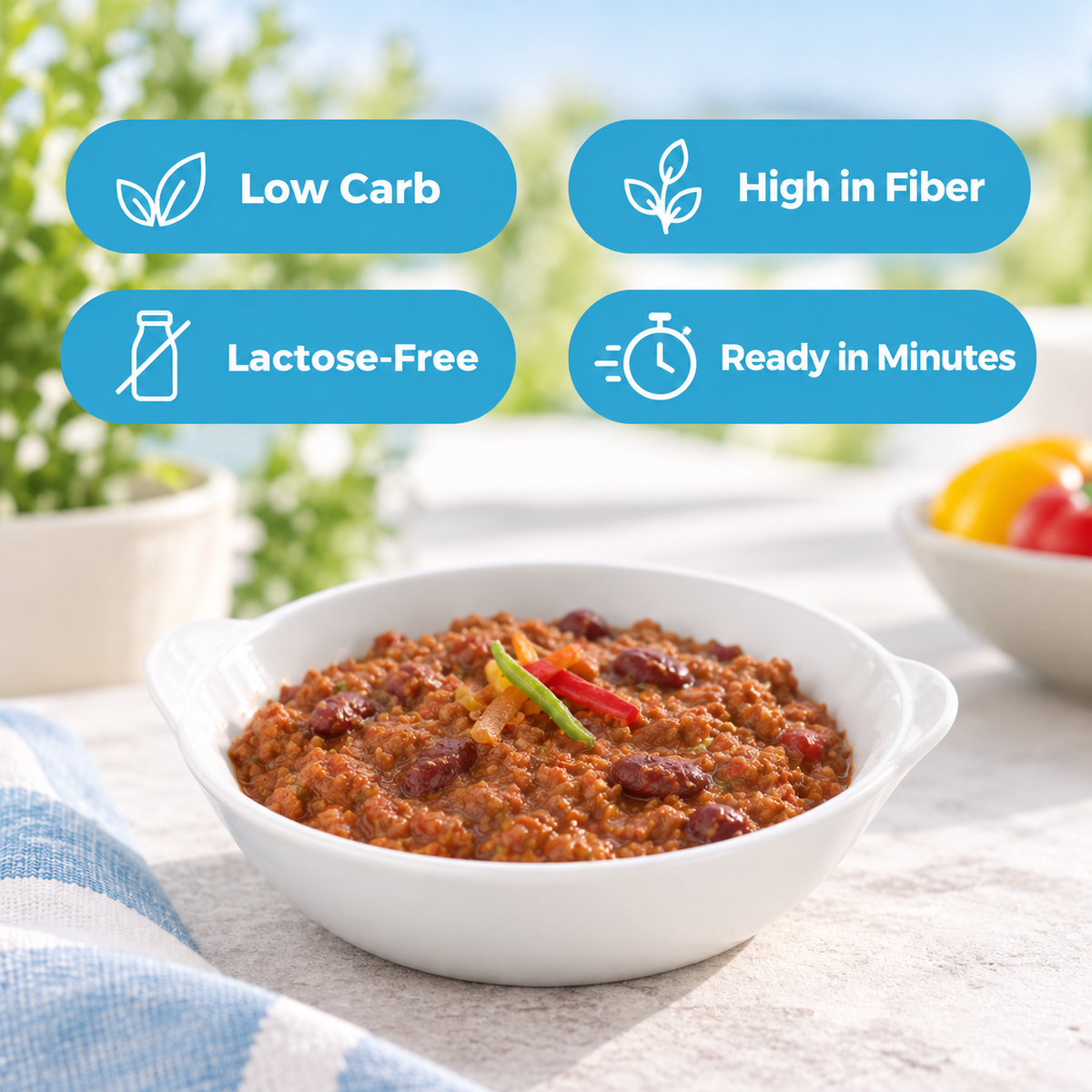Inspire Vegetable Chili with Beans with 15g of protein and 100 calories.