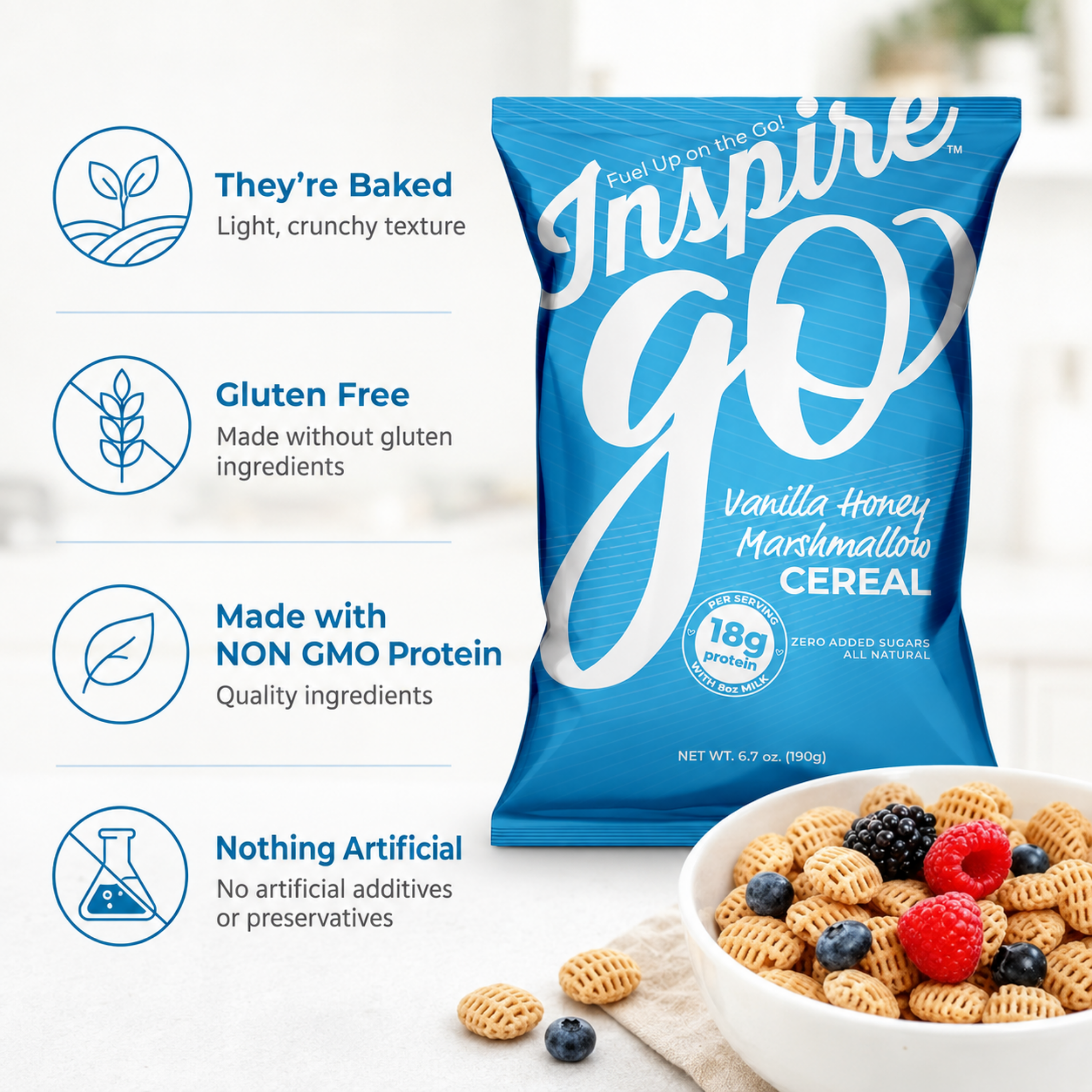Inspire Protein Cereal Vanilla by Bariatric Eating, gluten free, no artificial additives or preservatives. 