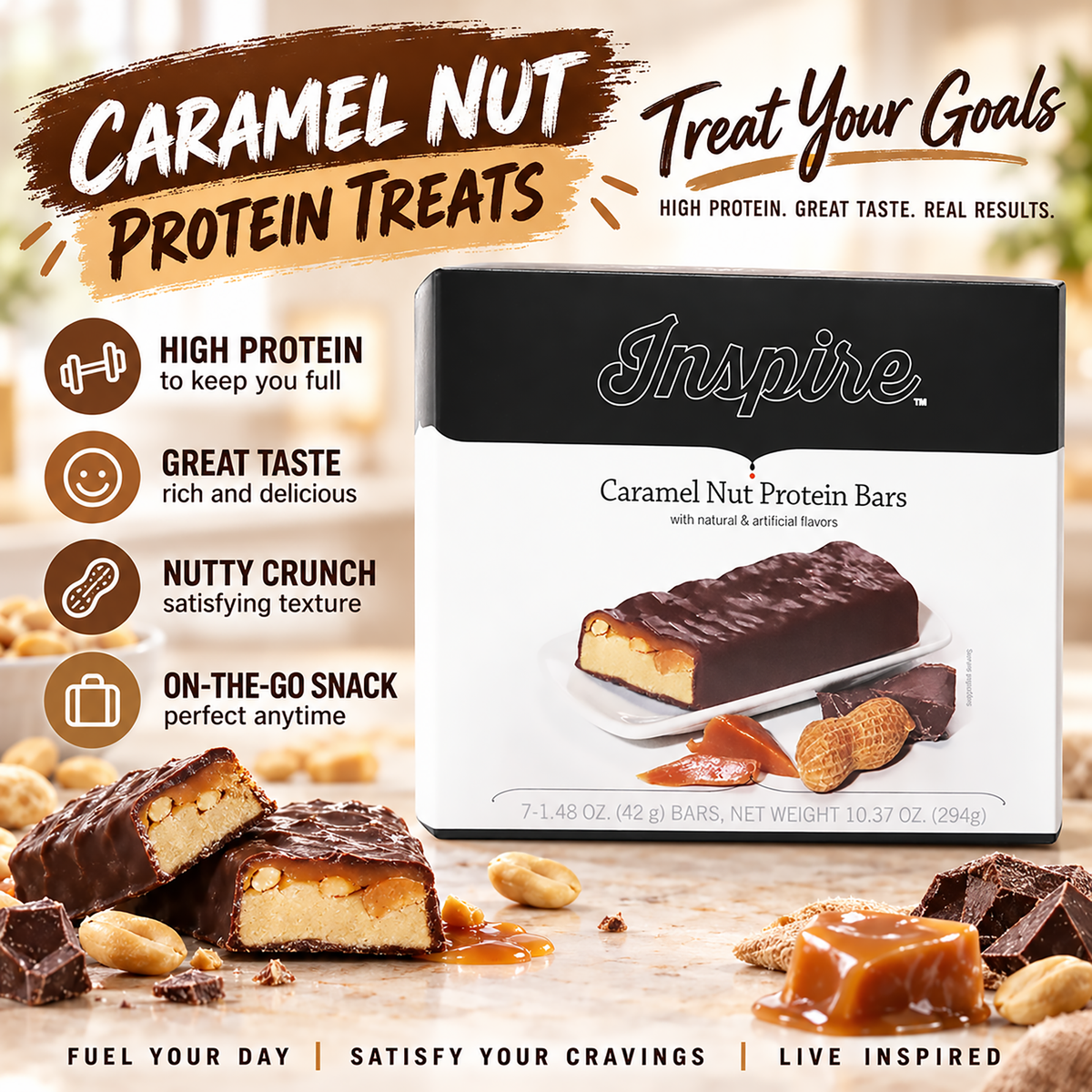 Inspire Caramel Nut Protein & Fiber Bar