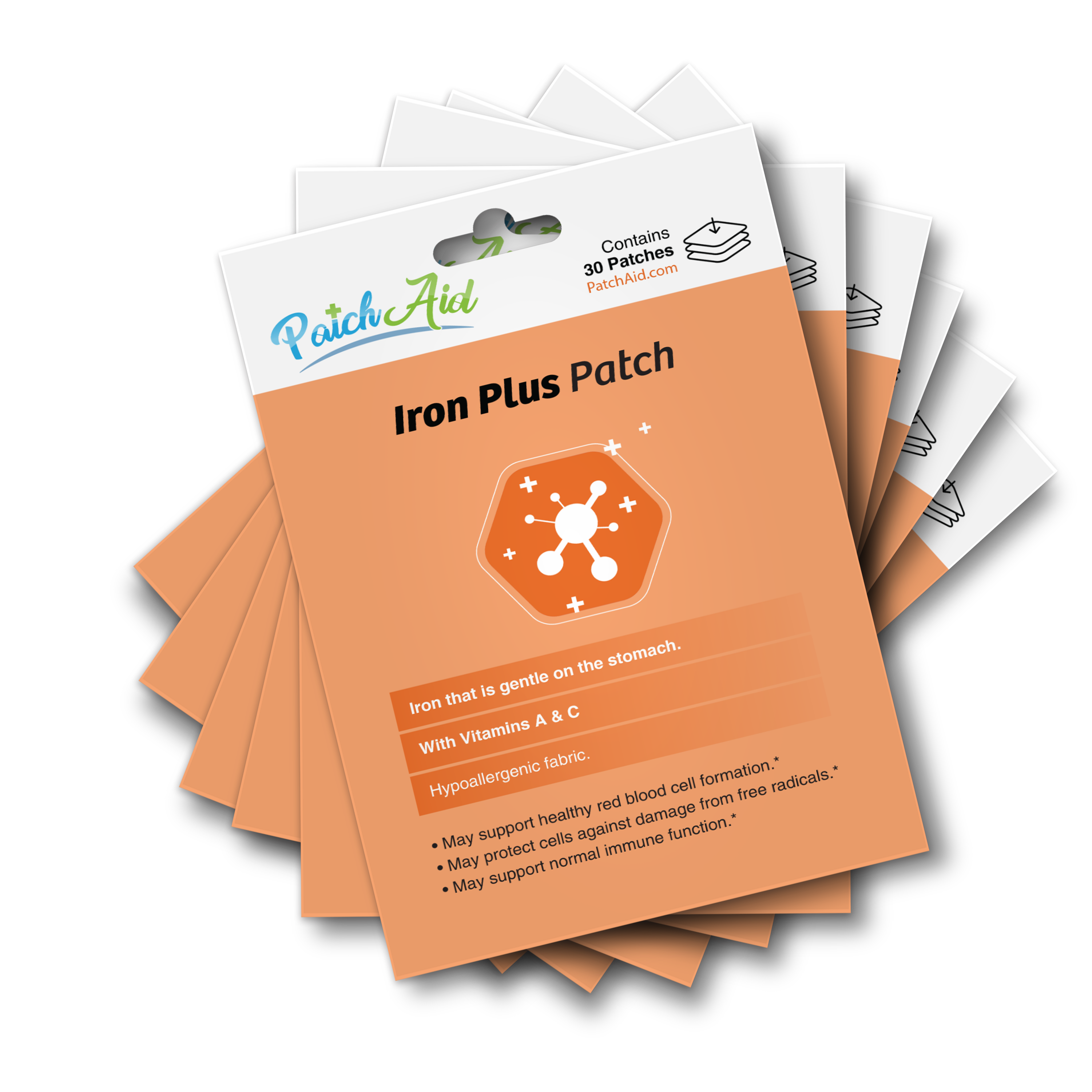 PatchAid Iron Plus Patches with gentle iron and vitamins A and C. 6 month supply.