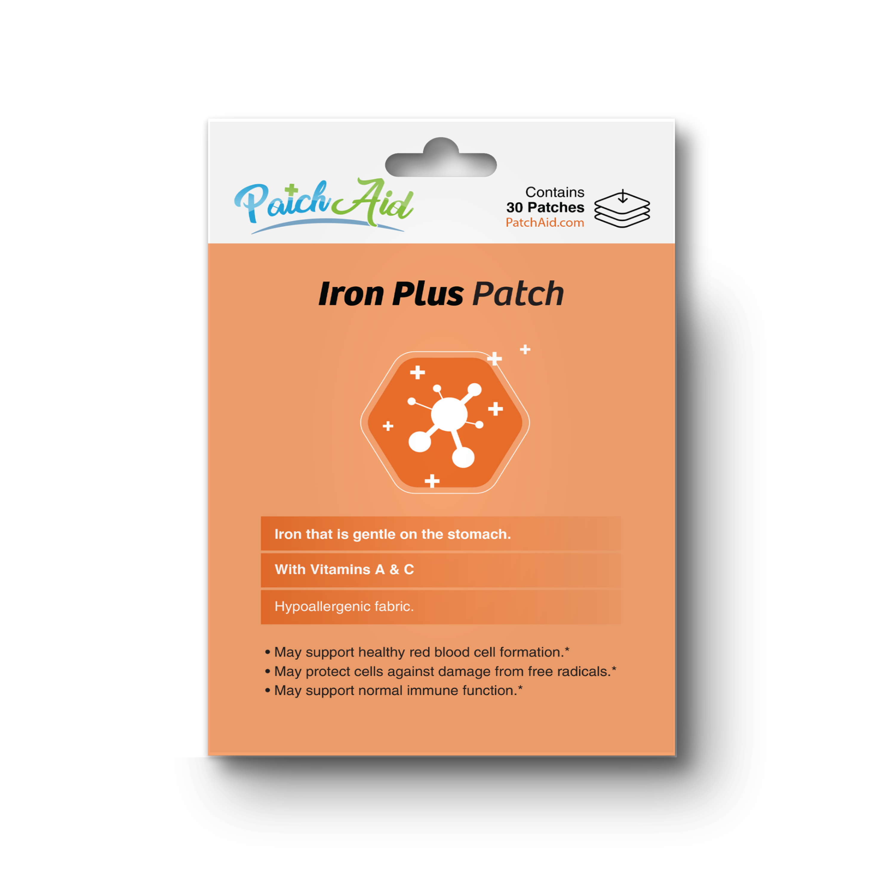 PatchAid Iron Plus Patches with gentle iron and vitamins A and C. 30 day supply.
