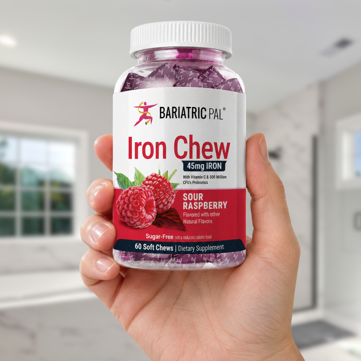 Iron Chew, 45mg sour raspberry.