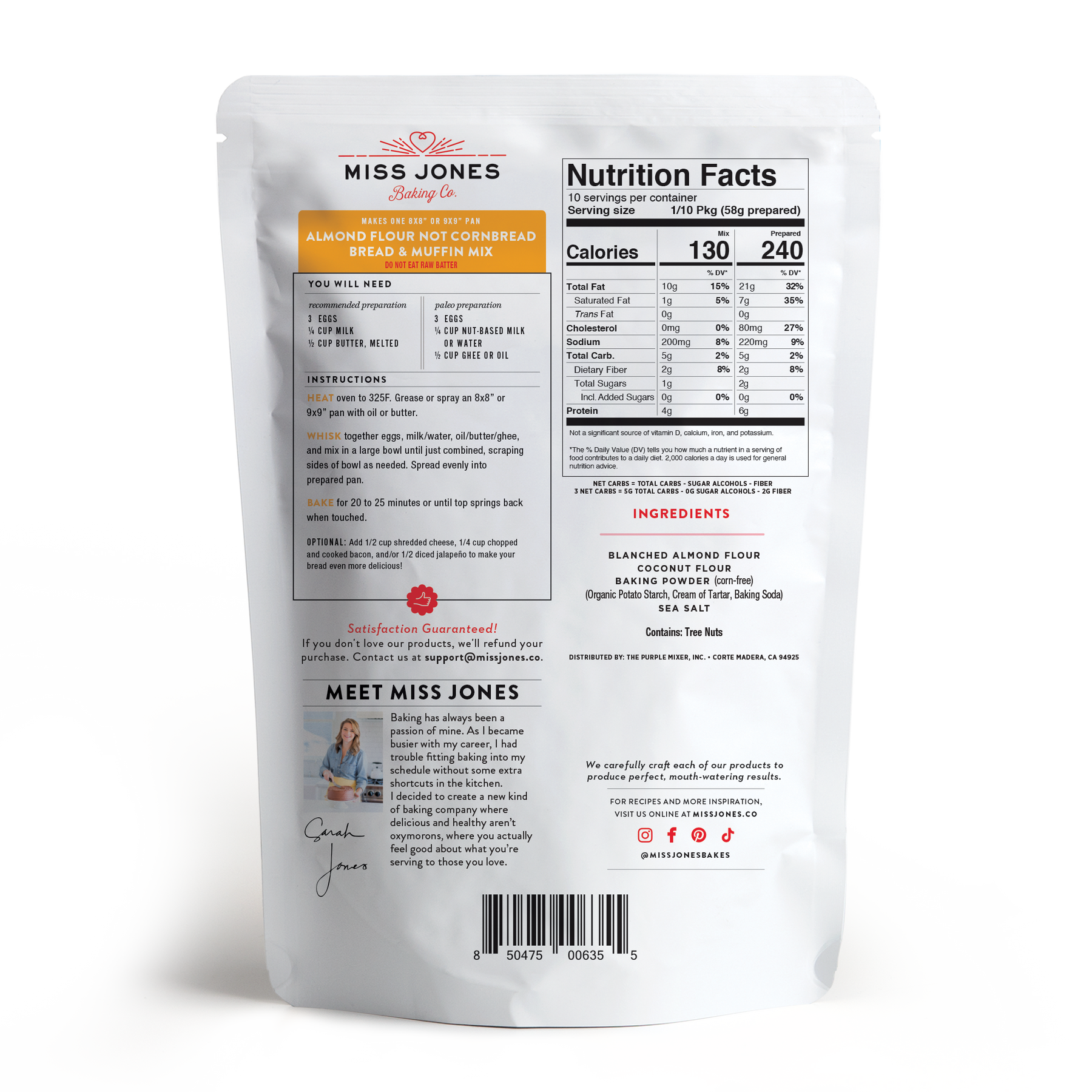 Miss Jones Baking Co. Keto & Paleo Not Cornbread Bread and Muffin Mix 7.4 oz