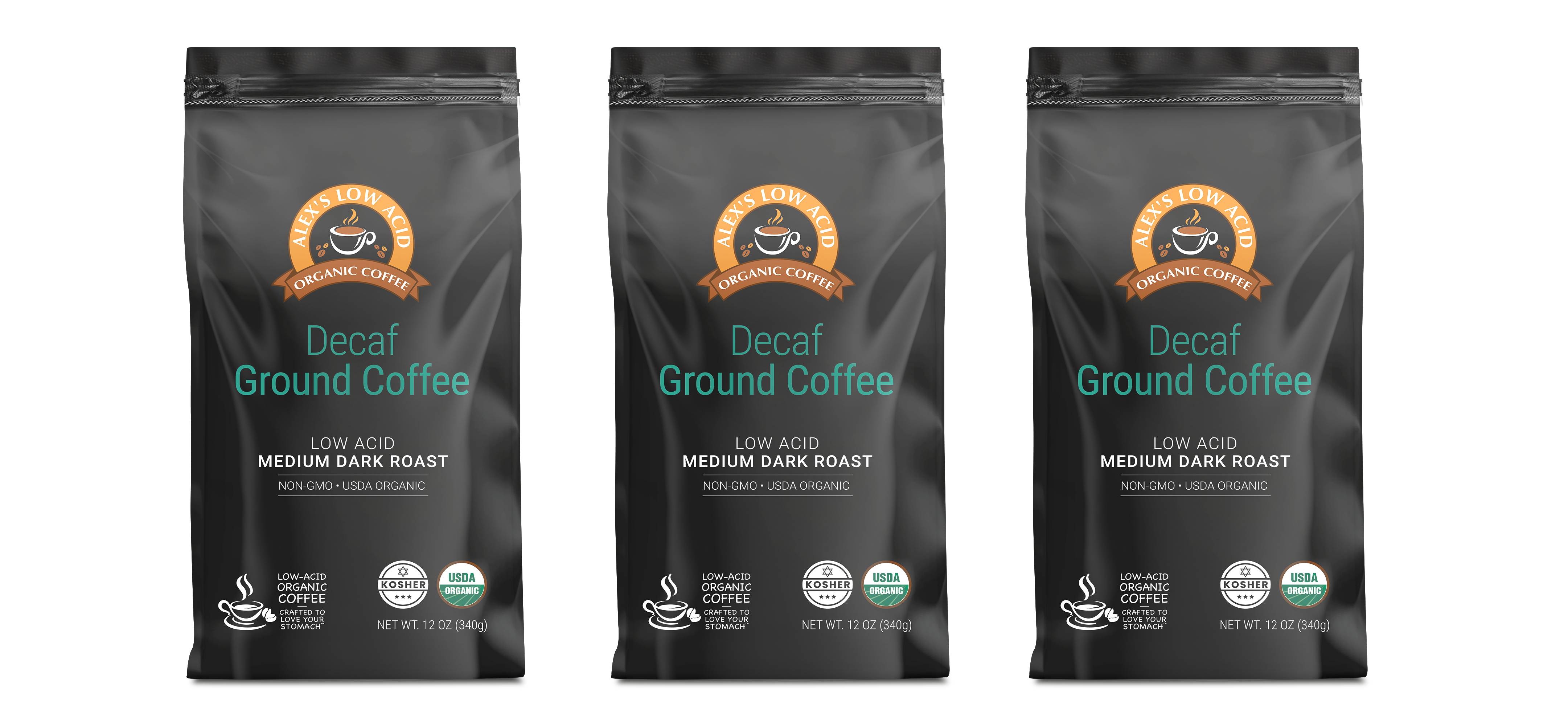 Alex's Low Acid Organic Coffee™ - Decaf Fresh Ground (12oz)