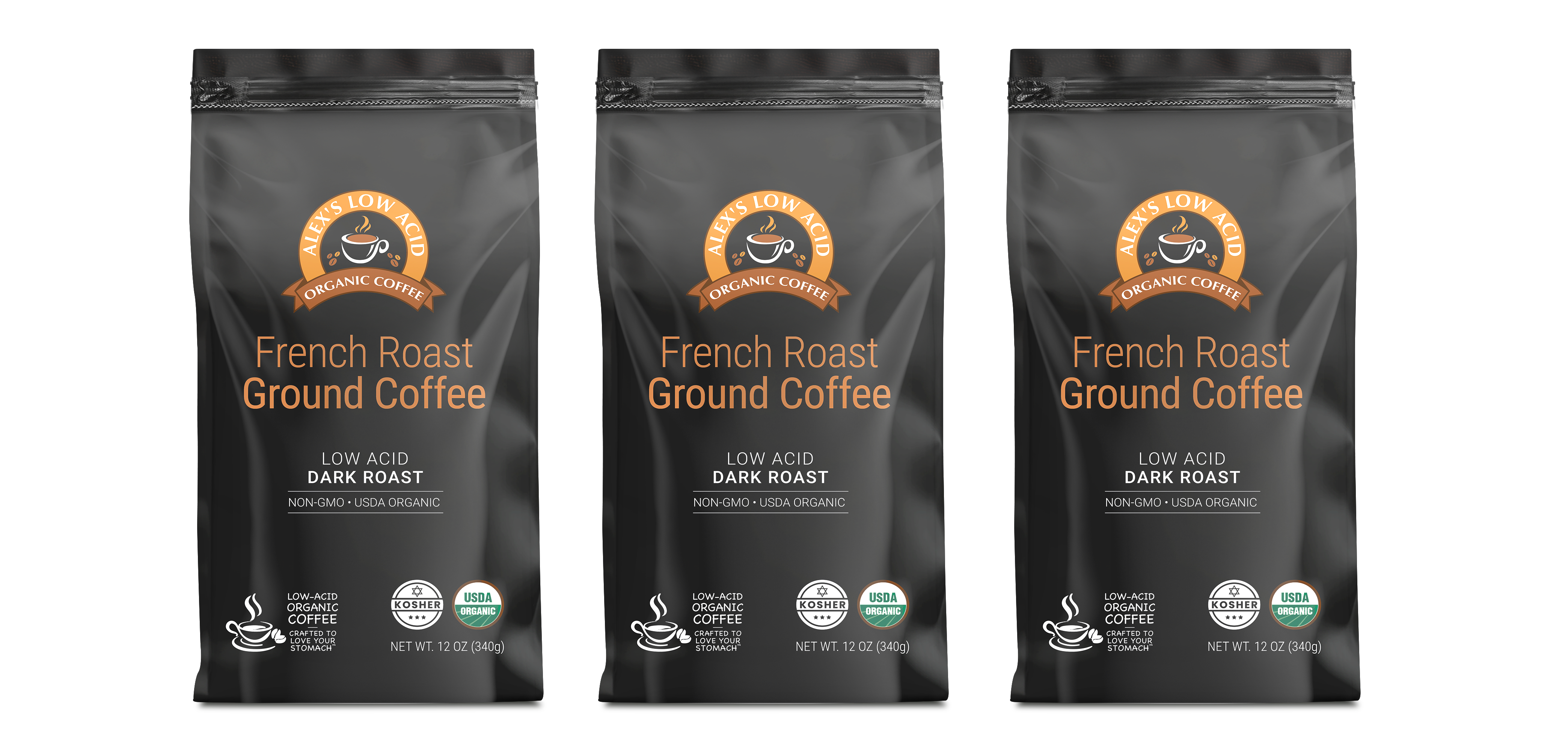 Alex's Low Acid Organic Coffee™ - French Roast Fresh Ground (12oz)