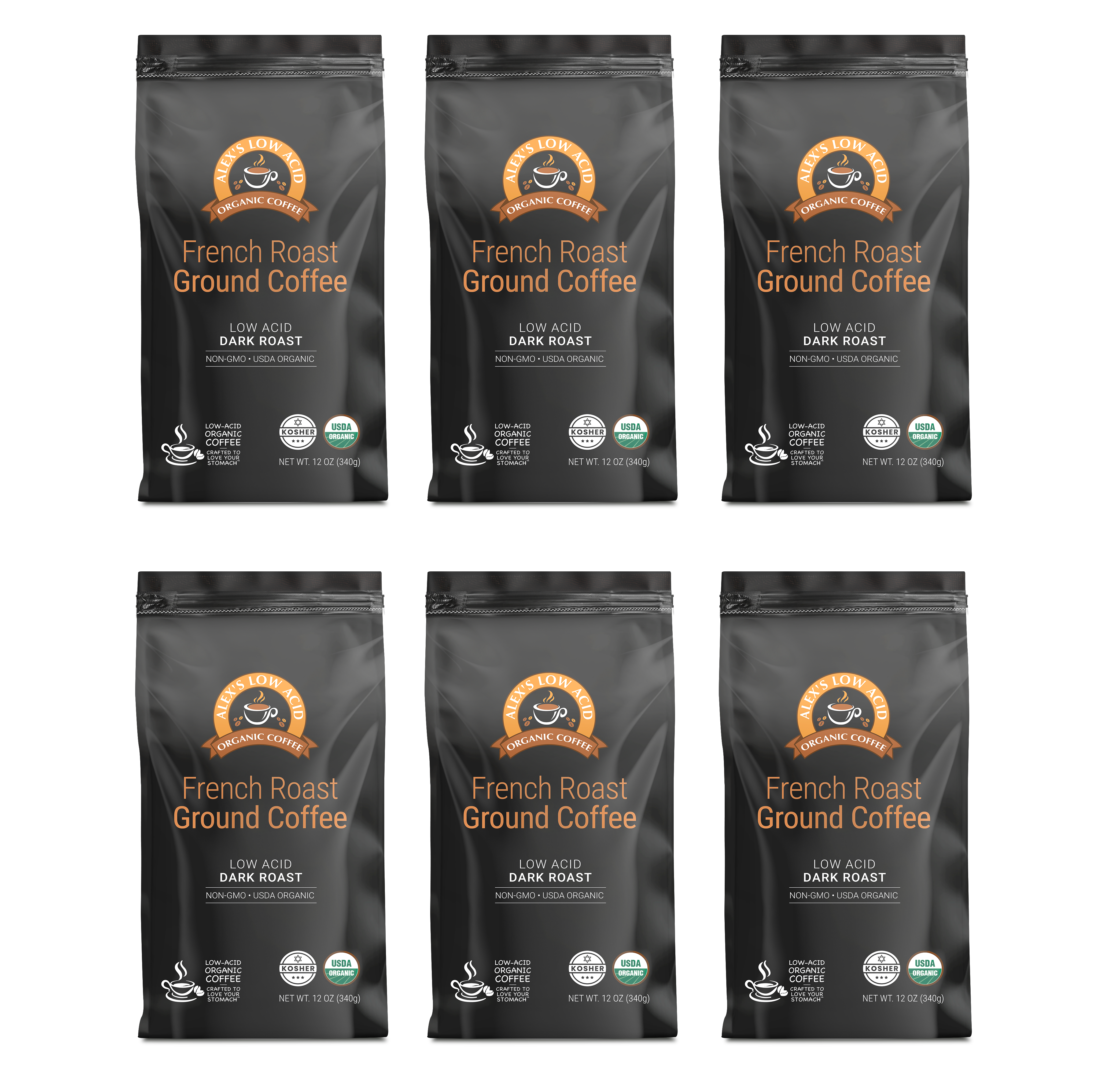 Alex's Low Acid Organic Coffee™ - French Roast Fresh Ground (12oz)