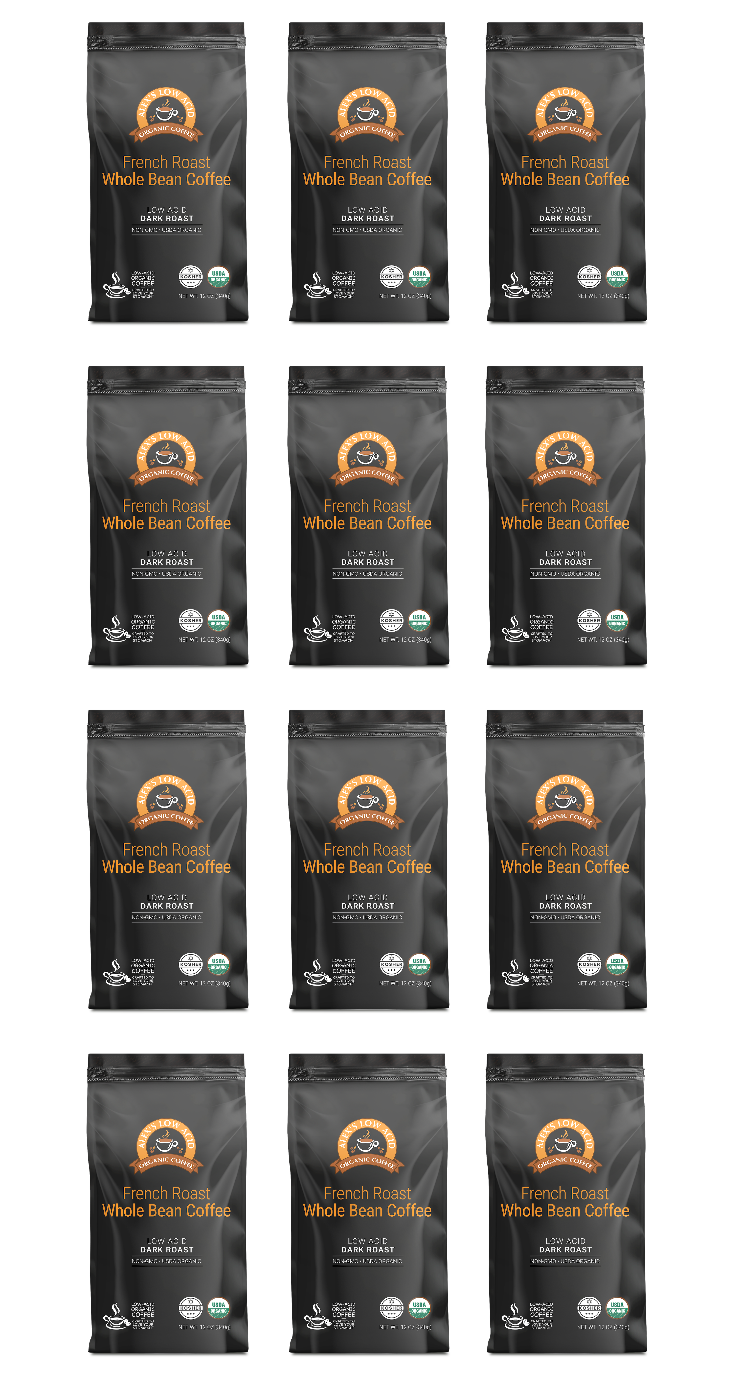 Alex's Low Acid Organic Coffee™ - French Roast Whole Bean (12oz)