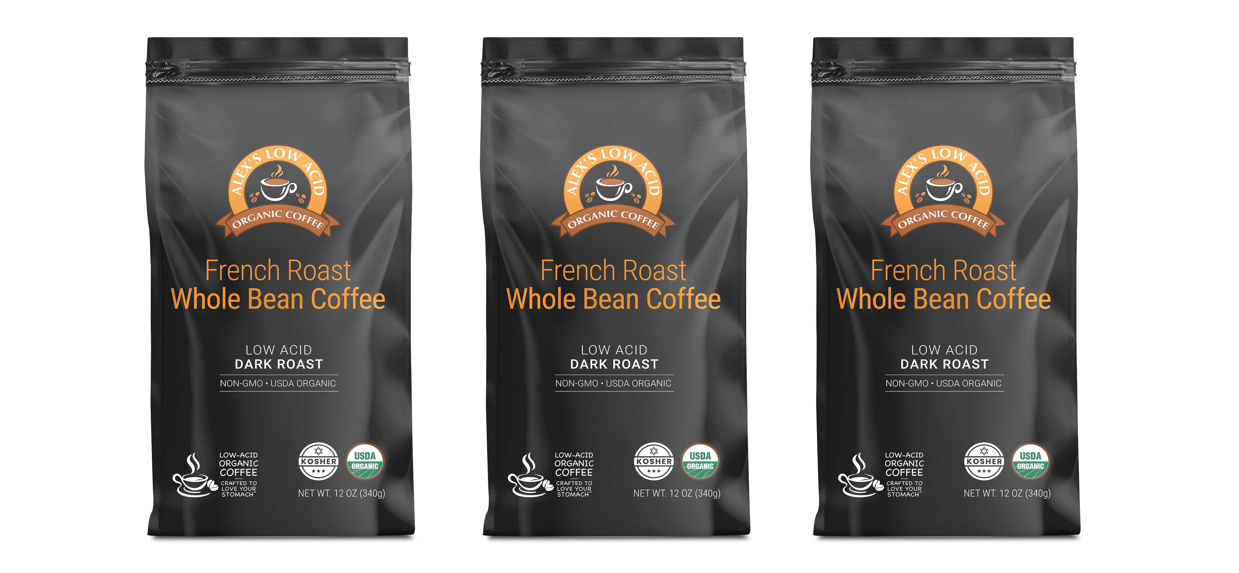 Alex's Low Acid Organic Coffee™ - French Roast Whole Bean (12oz)