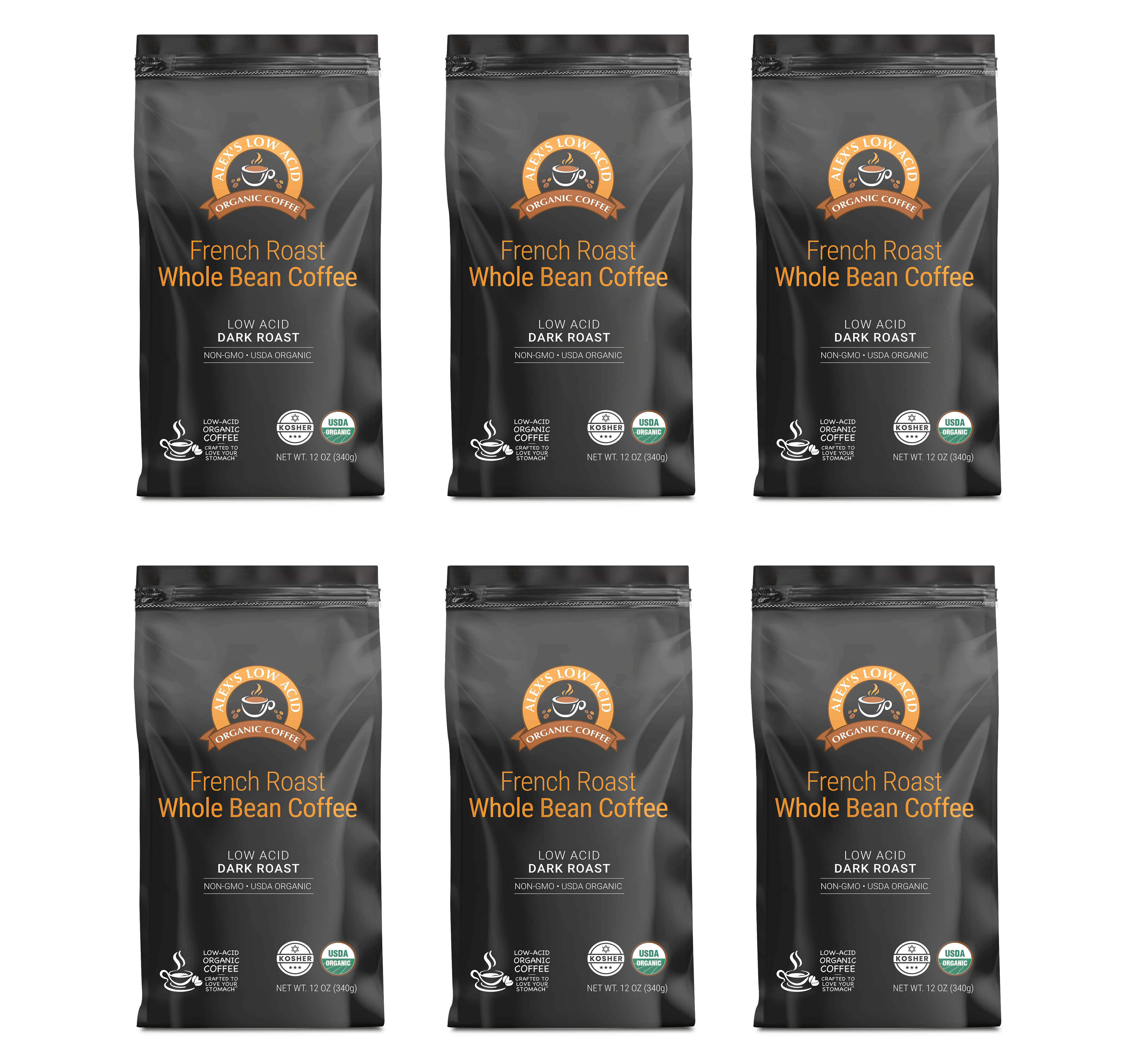 Alex's Low Acid Organic Coffee™ - French Roast Whole Bean (12oz)