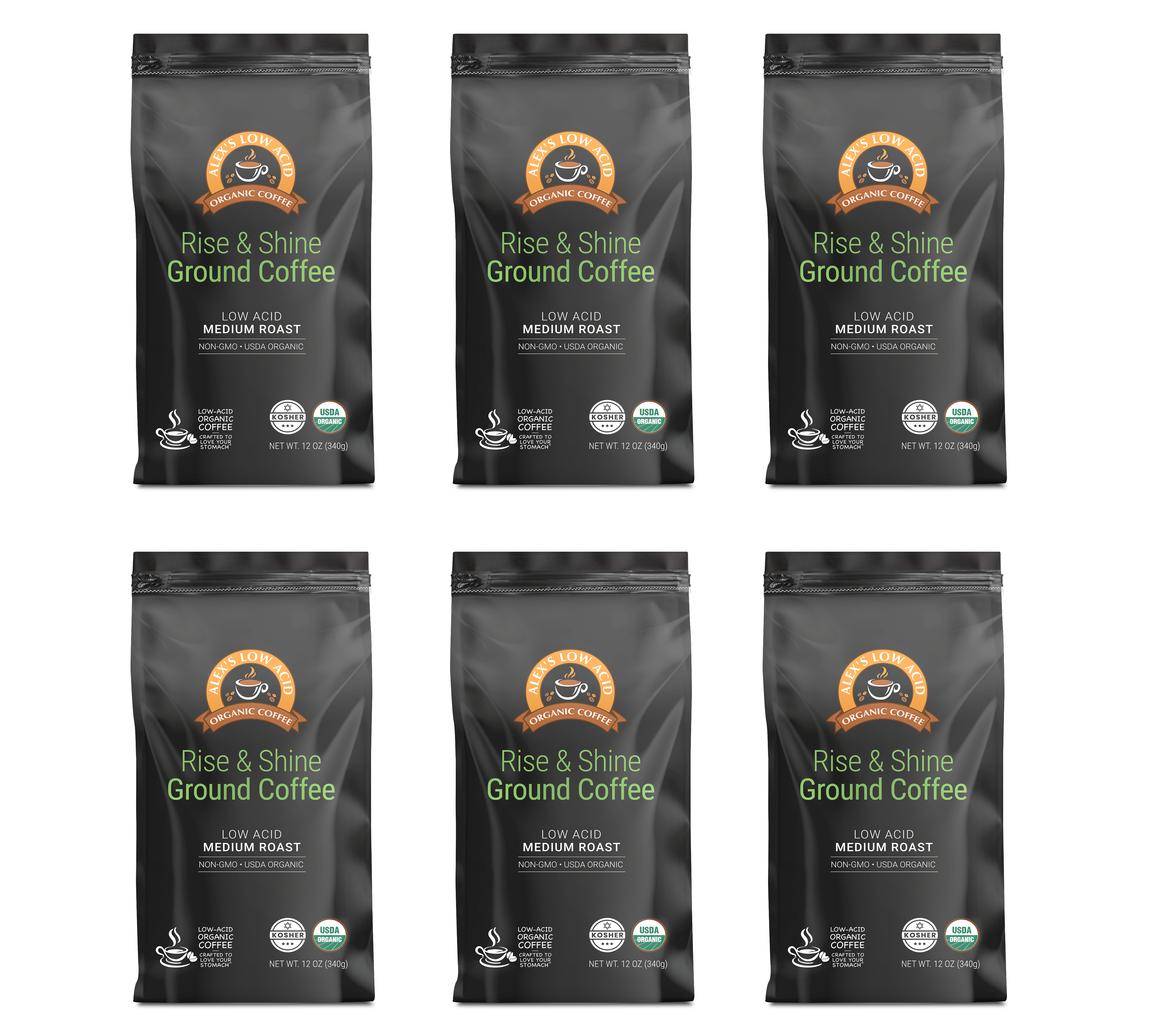 Alex's Low Acid Organic Coffee™ - Rise and Shine Fresh Ground (12oz)