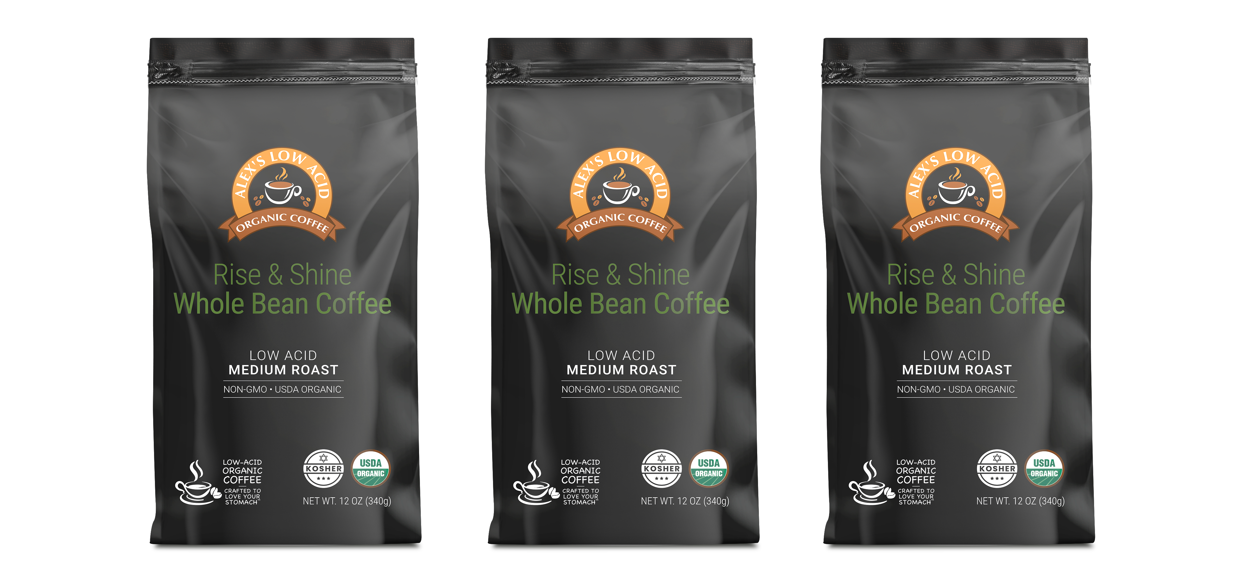 Alex's Low Acid Organic Coffee™ - Rise and Shine Whole Bean (12oz)