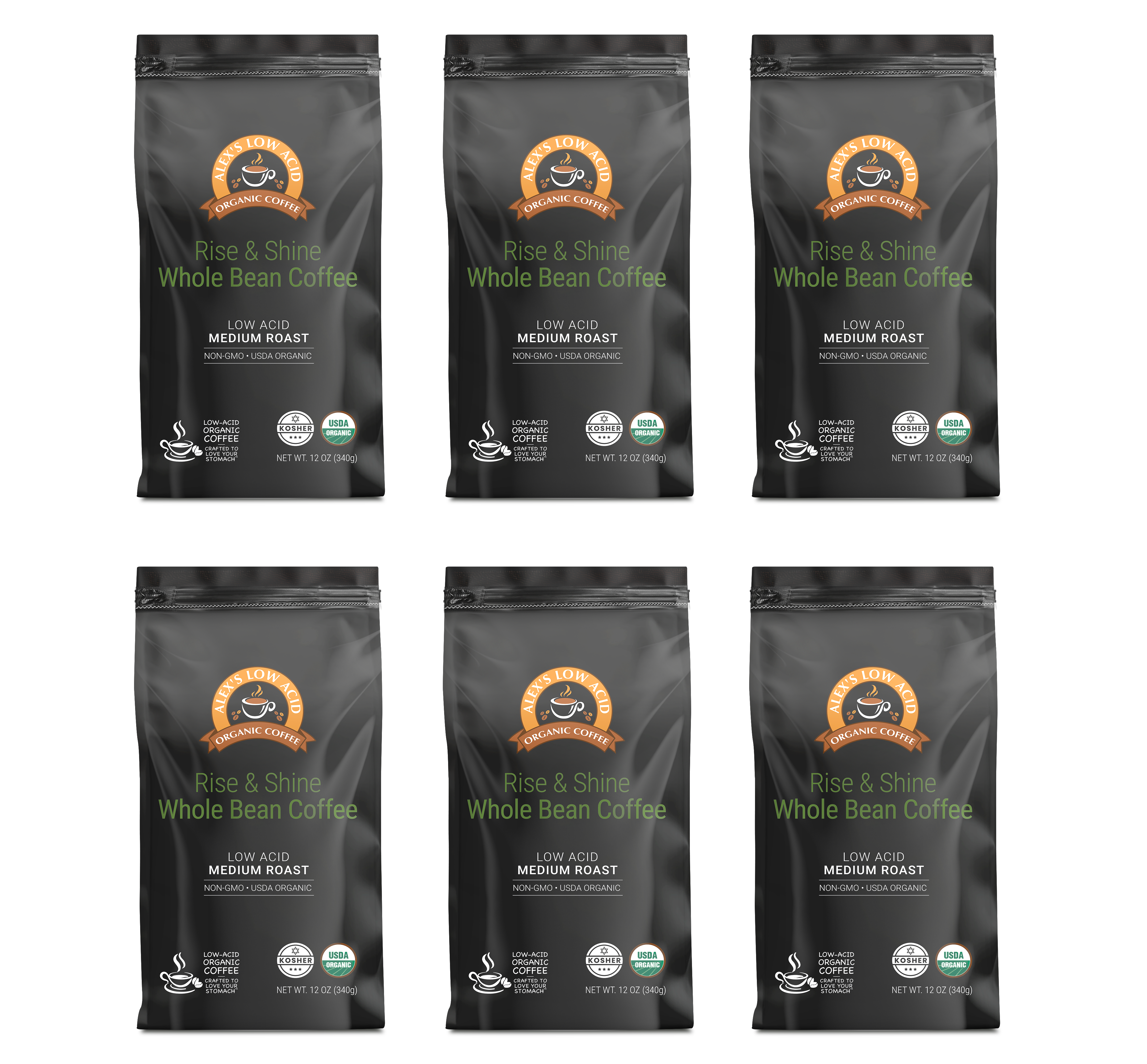 Alex's Low Acid Organic Coffee™ - Rise and Shine Whole Bean (12oz)