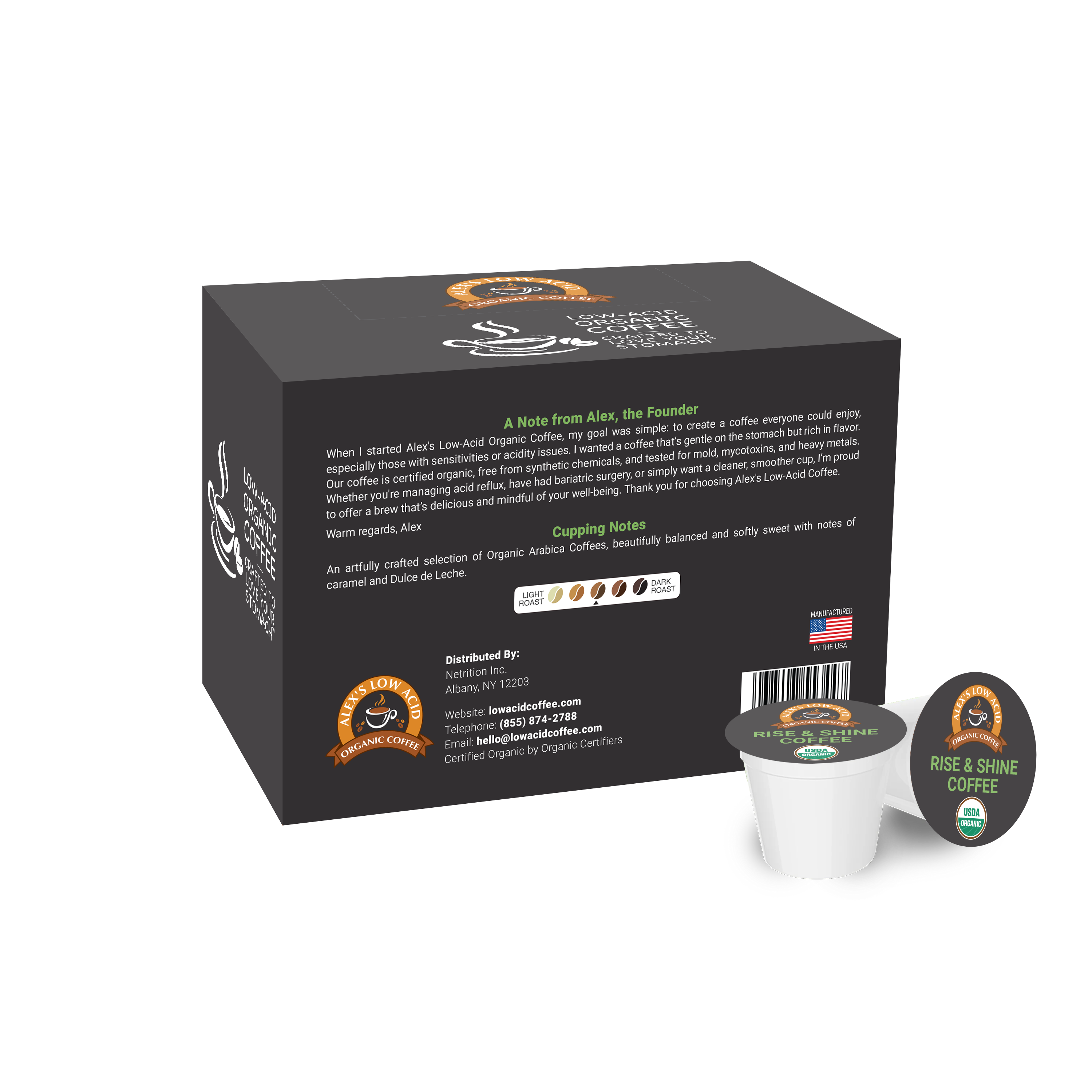 Alex's Low Acid Organic Coffee™ Single Serve Cups - Rise & Shine